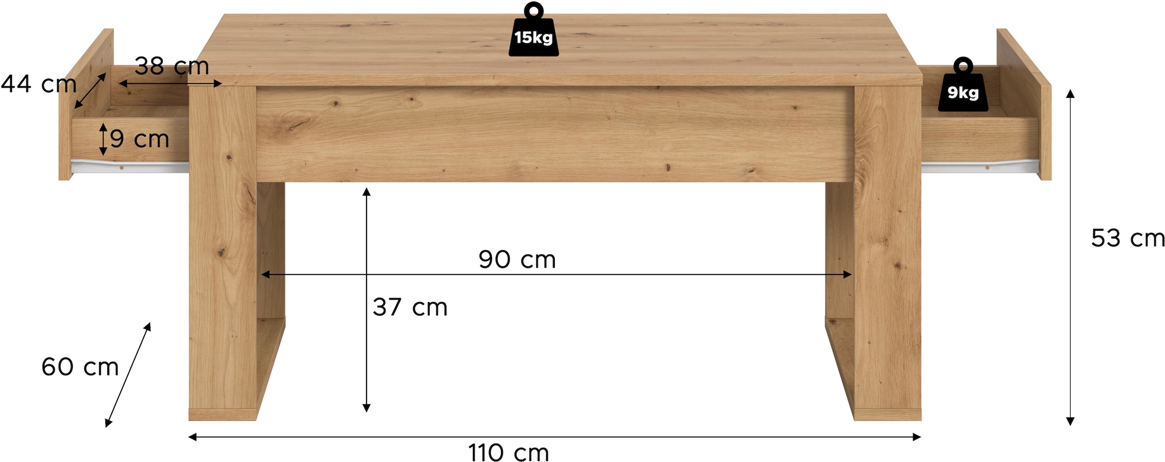 INOSIGN Couchtisch »LÖMA, Breite 110 cm, inkl. 2 Schubkästen, mit Kufengestell«, Beistelltisch, Tisch, Coffeetable, Wohnzimmertisch