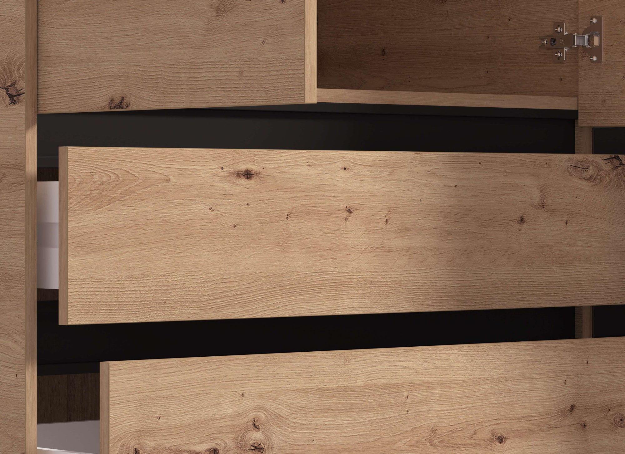 INOSIGN Kleiderschrank »Corbett, grifflose Optik, FSC-zertifziert, Made in Europe«, (138 oder 182,5cm breit, 211cm hoch und 54,5cm tief), mit Spiegel, 3 Schubladen und Innenausstattung