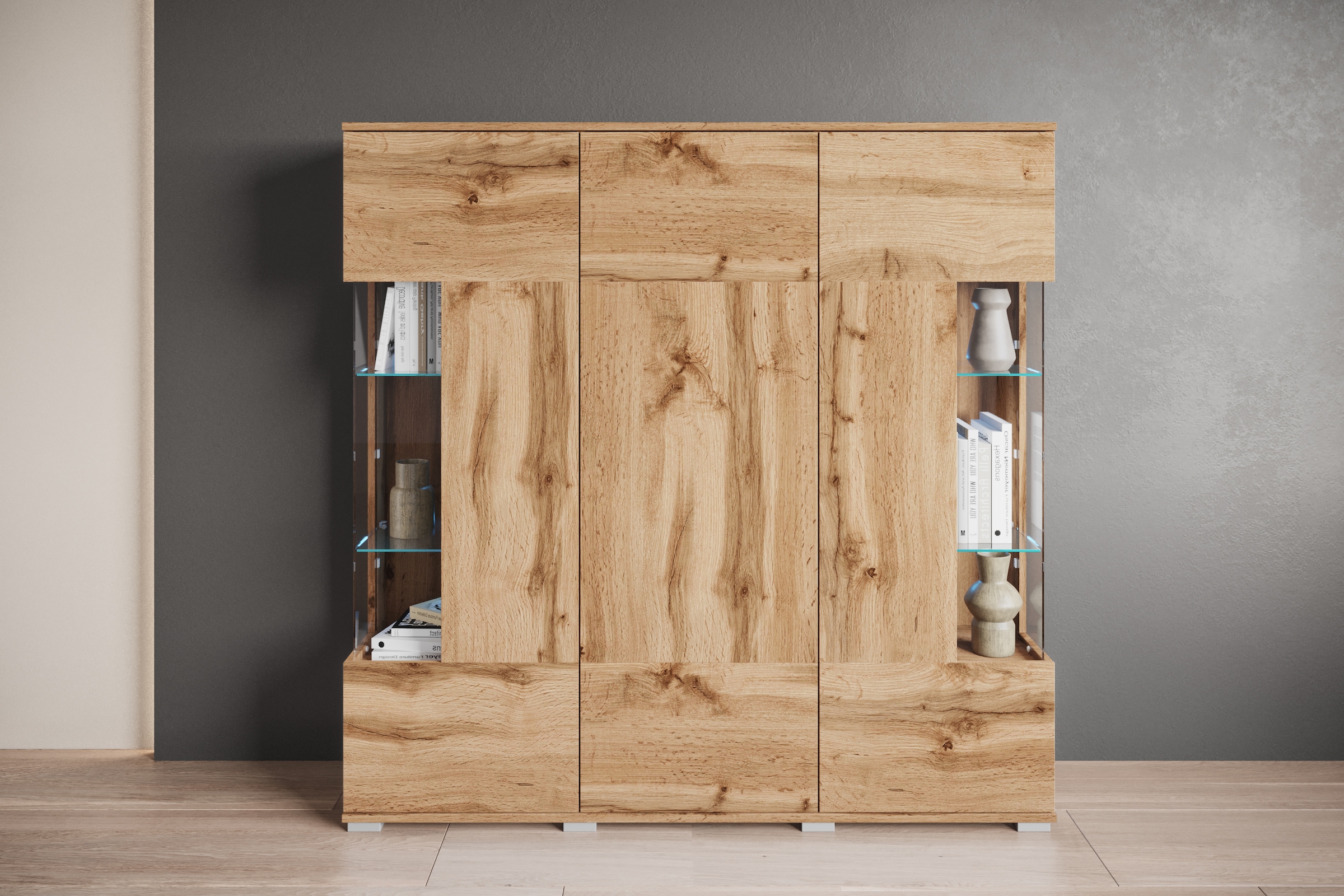 INOSIGN Highboard »Kenia«, (1 St.), Modernes Highboard, mit Glastüren, Breite 135 cm