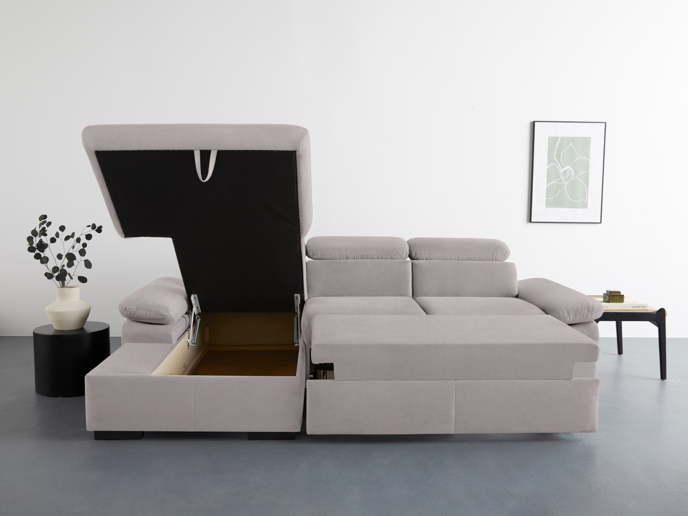 COTTA Ecksofa »Lola L-Form mit Kopfteilfunktion & Hocker«, (Set, mit Hocker), wahlweise mit Bettfunktion, Bettkasten & Armteilverstellung