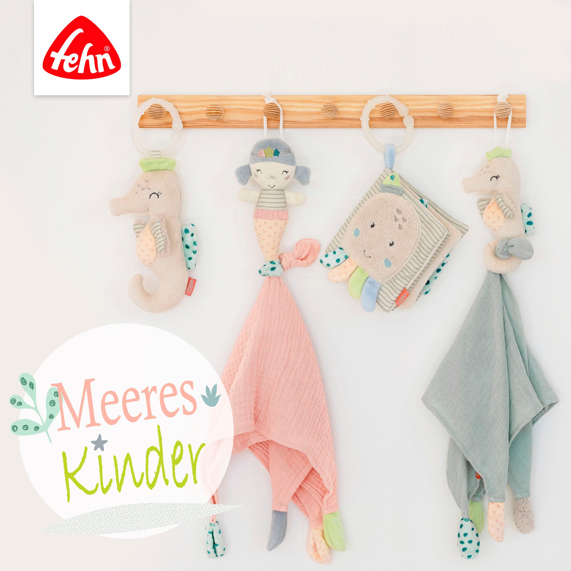 Fehn Schmusetuch »Meereskinder Geburts-Set mittel«, (Set, 2 tlg.), mit Schmusetuch Seepferd und Mini-Spieluhr Seestern