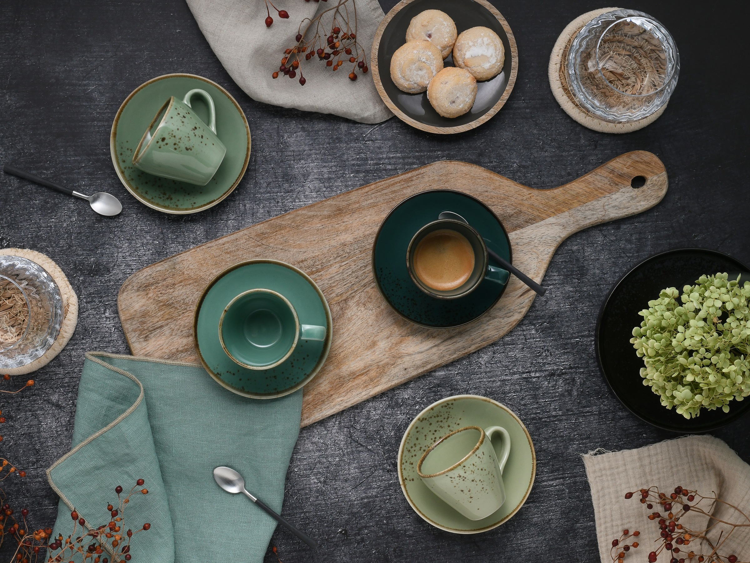 CreaTable Espressotasse »Nature Collection Green Life, Espresso-Set, 8-tlg.« Handwerklicher Look, Vintage