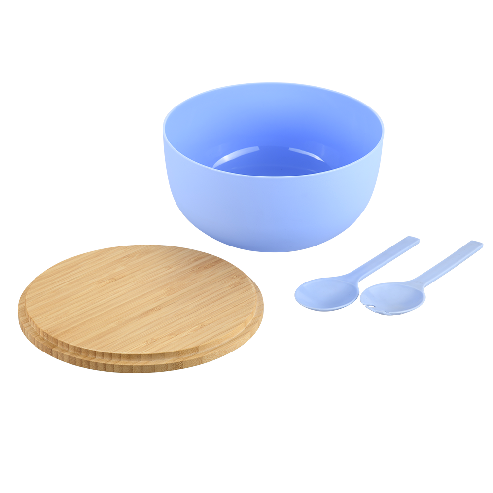 KESPER® Salatschüssel »Salatschale mit Deckel und Salatbesteck«, 4 tlg., aus Polypropylen, Deckel aus FSC®-zertifiziertem Bambus