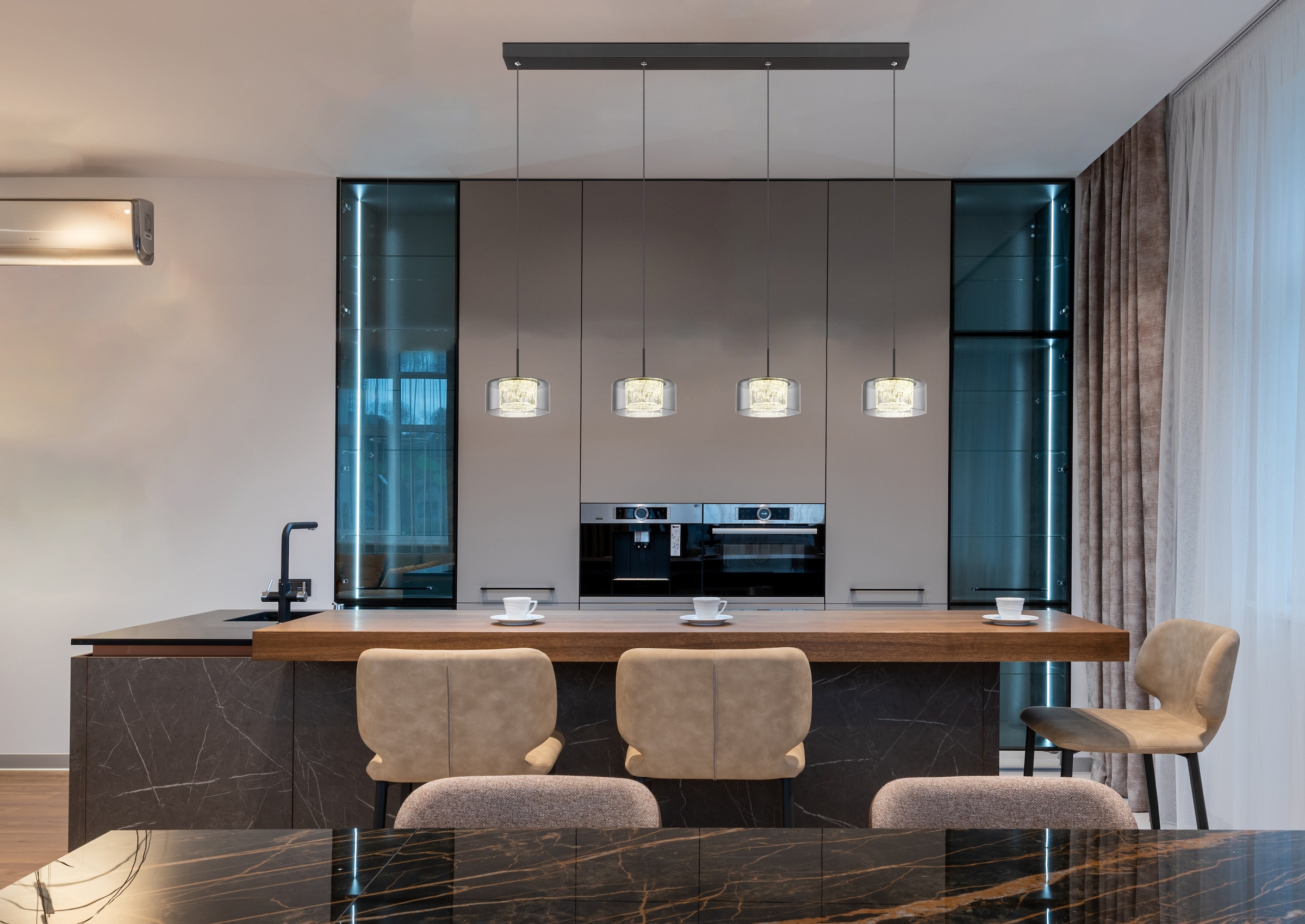 GLOBO LIGHTING LED Pendelleuchte »FOGSY«, Leuchtmittel LED-Modul | LED fest integriert, Hängelampe/Pendelleuchte/Glas rauchfarben/Höhe kürzbar/Esstisch