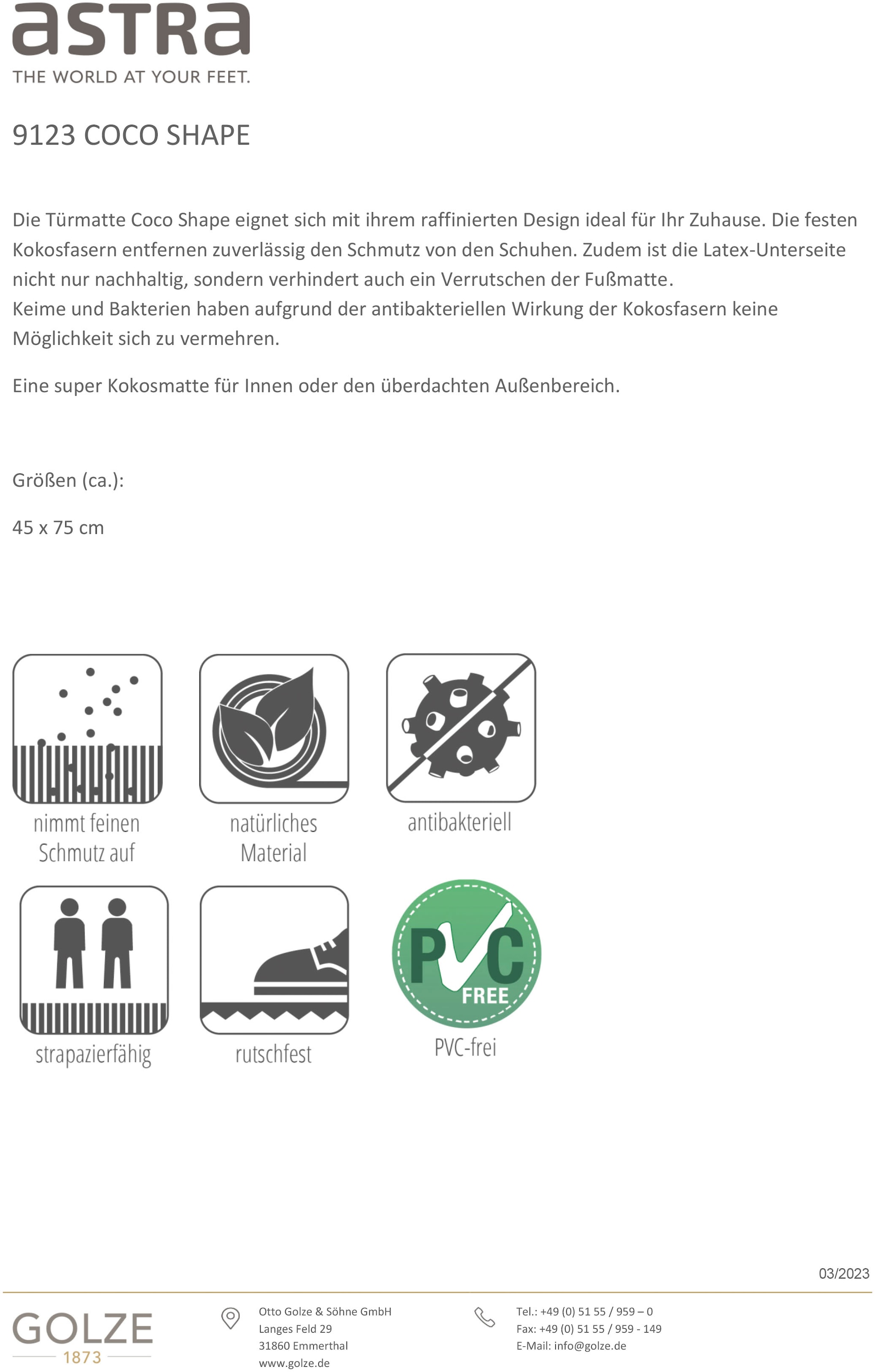 ASTRA Fußmatte »Coco Shape 008« rechteckig 15 mm Höhe Türmatte, Kokos, abgerundet, rutschfest