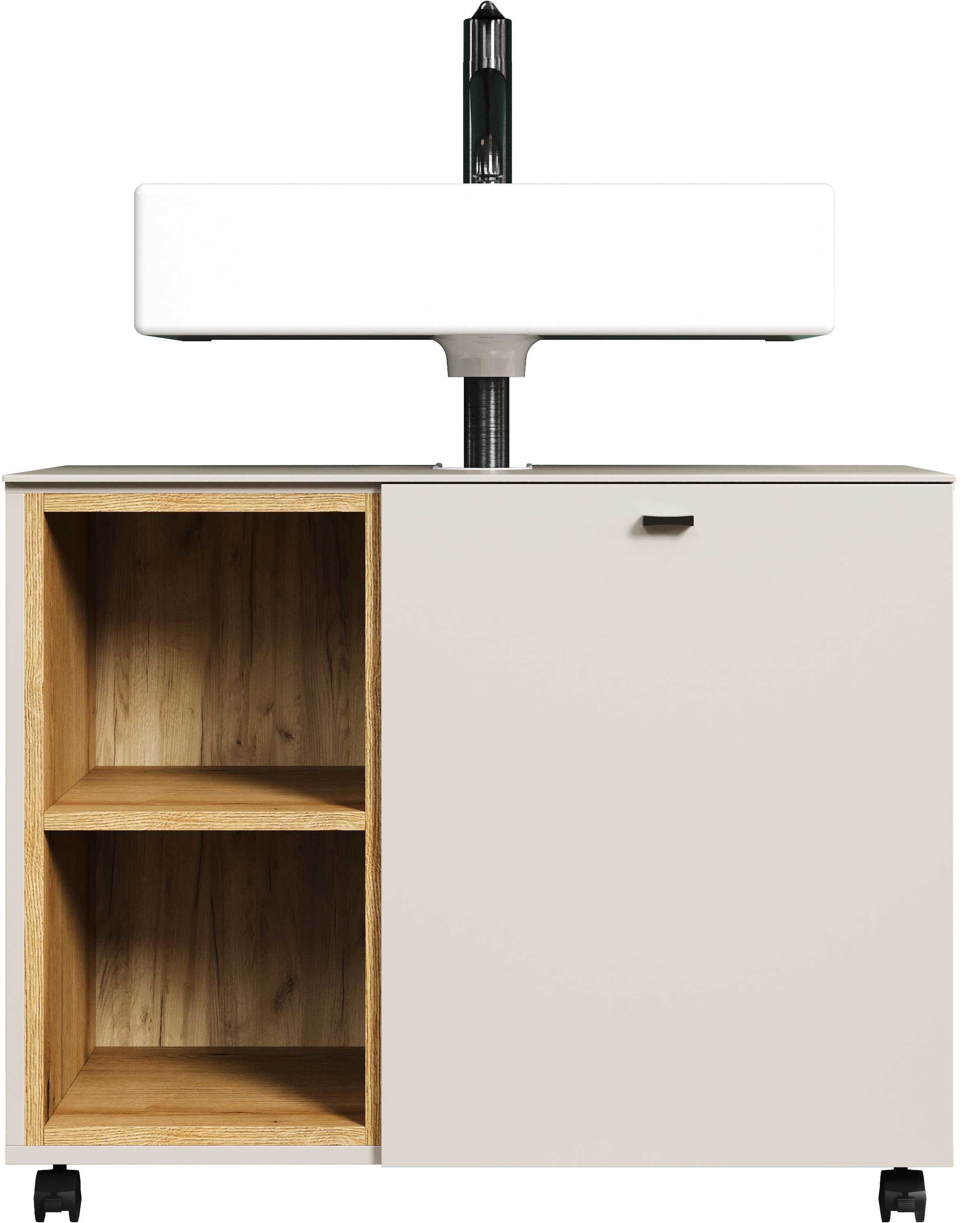 welltime Waschbeckenunterschrank »San Pedro«, (1 St.), Waschtischunterschrank auf Rollen mit Siphonausschnitt - 80/32/64 cm