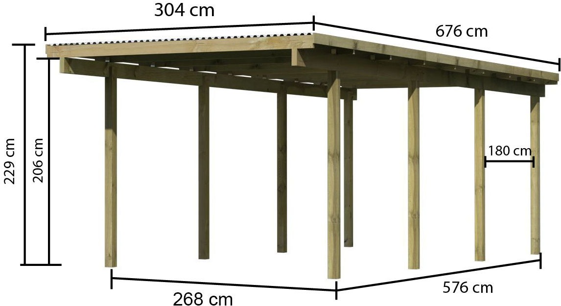 Karibu Einzelcarport »»ECO 2« Variante A, kesseldruckimprägniert«, Masivholz, 250 cm, KDI, aus Masivholz