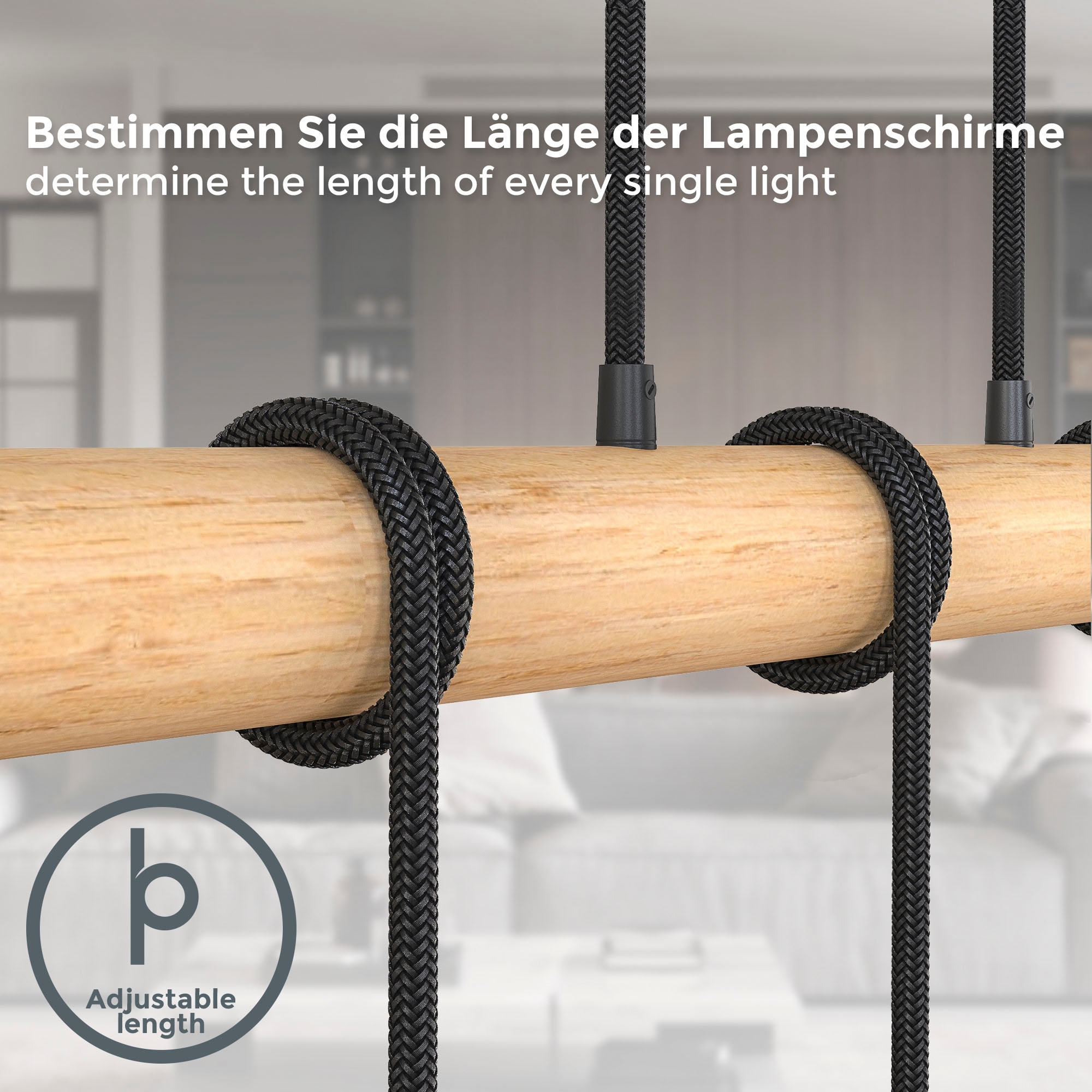 B.K.Licht Pendelleuchte »BK_PL1339 Holz-Pendellampe, Schwarz matt, Hängelampe Esstisch«, 5 flammig-flammig, 5-flammig, E27-Fassung, ohne Leuchtmittel (max. 60W), L: 90cm