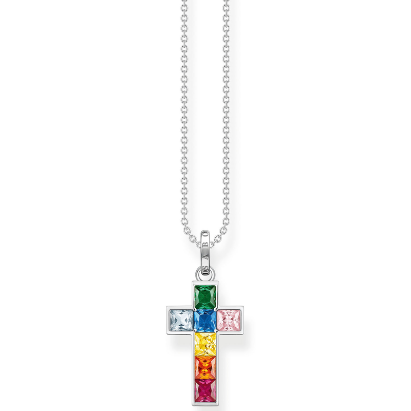 THOMAS SABO Kreuzkette »Kreuz« mit Glas-Keramik Stein, Korund (synth.), Zirkonia (synth.) silberfarben-mehrfarbig 45 Zeitlose Eleganz: funkelnder...