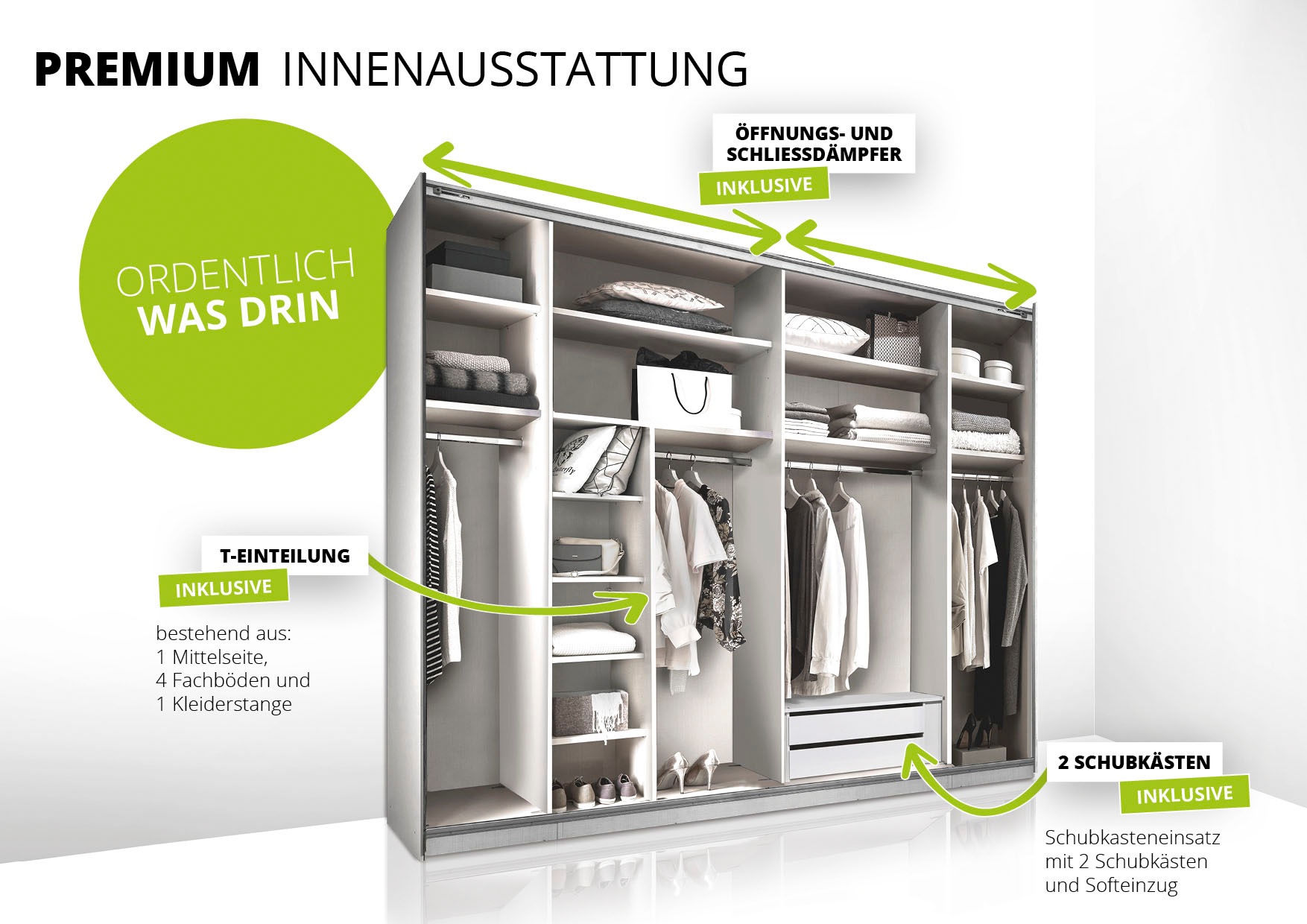 STAUD Schwebetürenschrank »Sonett 200 G, Made in Germany«, mit vier verschiedenen Ausstattungsvarianten