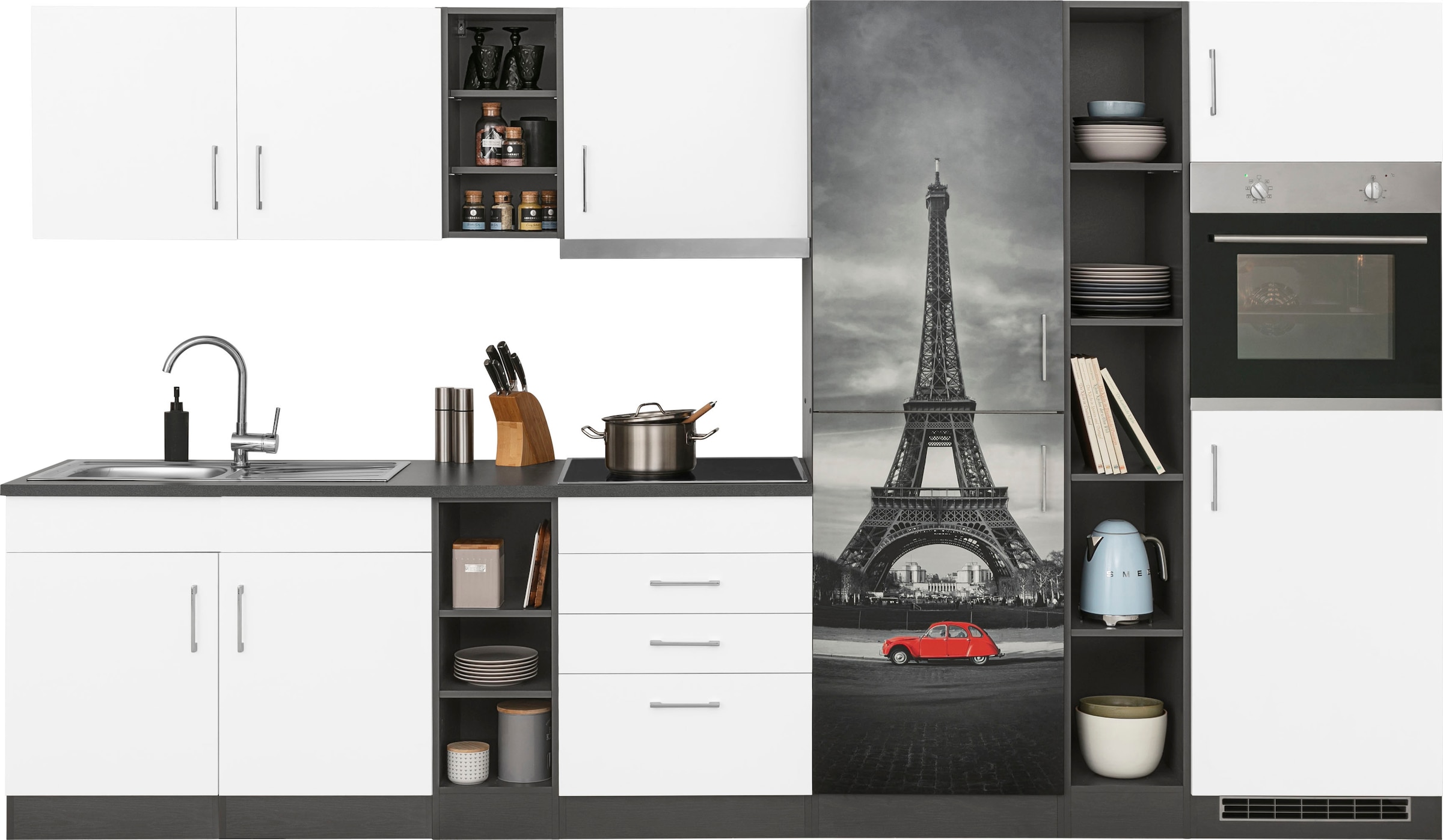 HELD MÖBEL Küchenzeile »Paris«, mit mit auf E-Geräten, kaufen 340 cm, wahlweise Rechnung Breite Induktionskochfeld