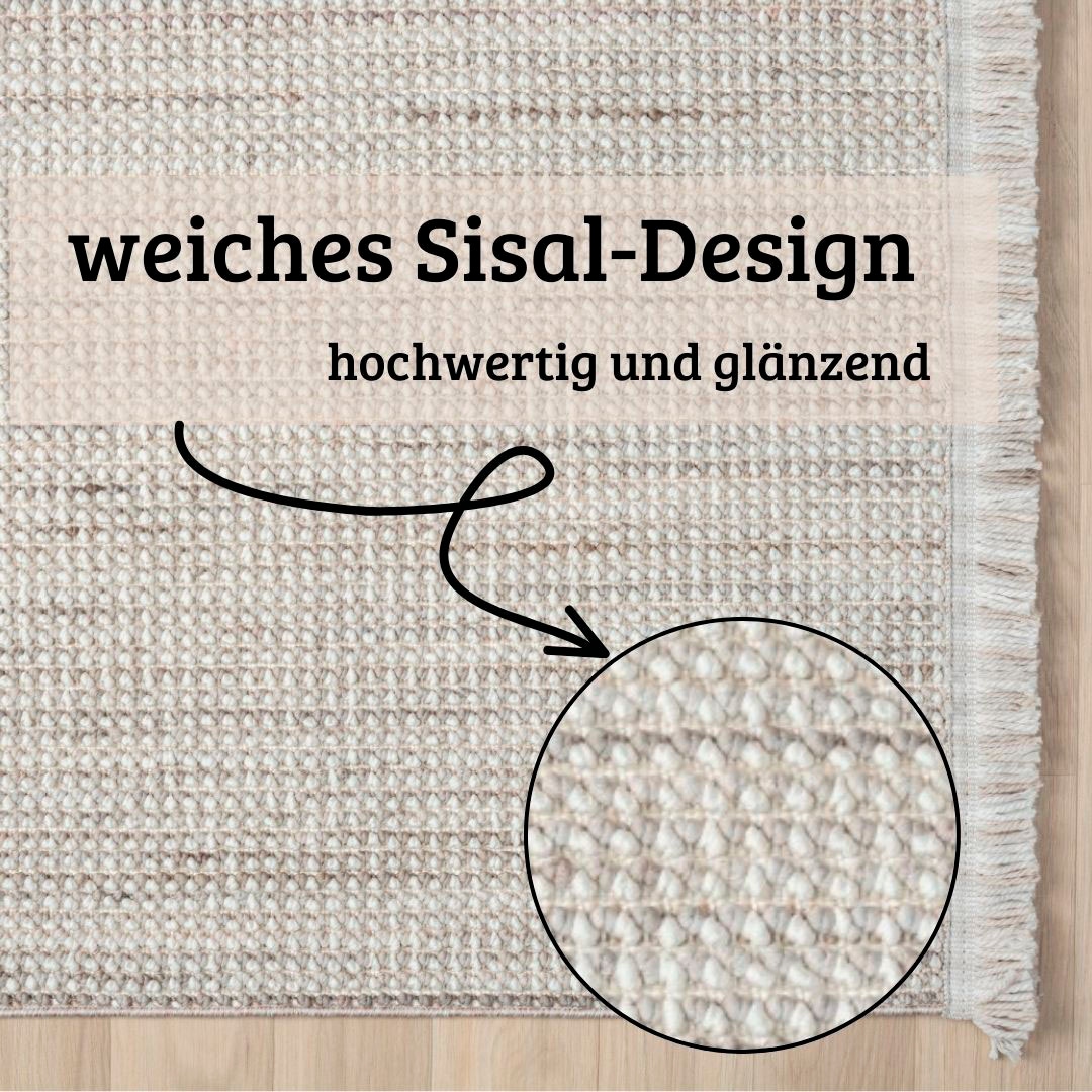 my home Teppich »Vals«, rechteckig, 7 mm Höhe, Uni Farben, meliert, Sisal-Optik, auch in rund erhältlich, mit Fransen