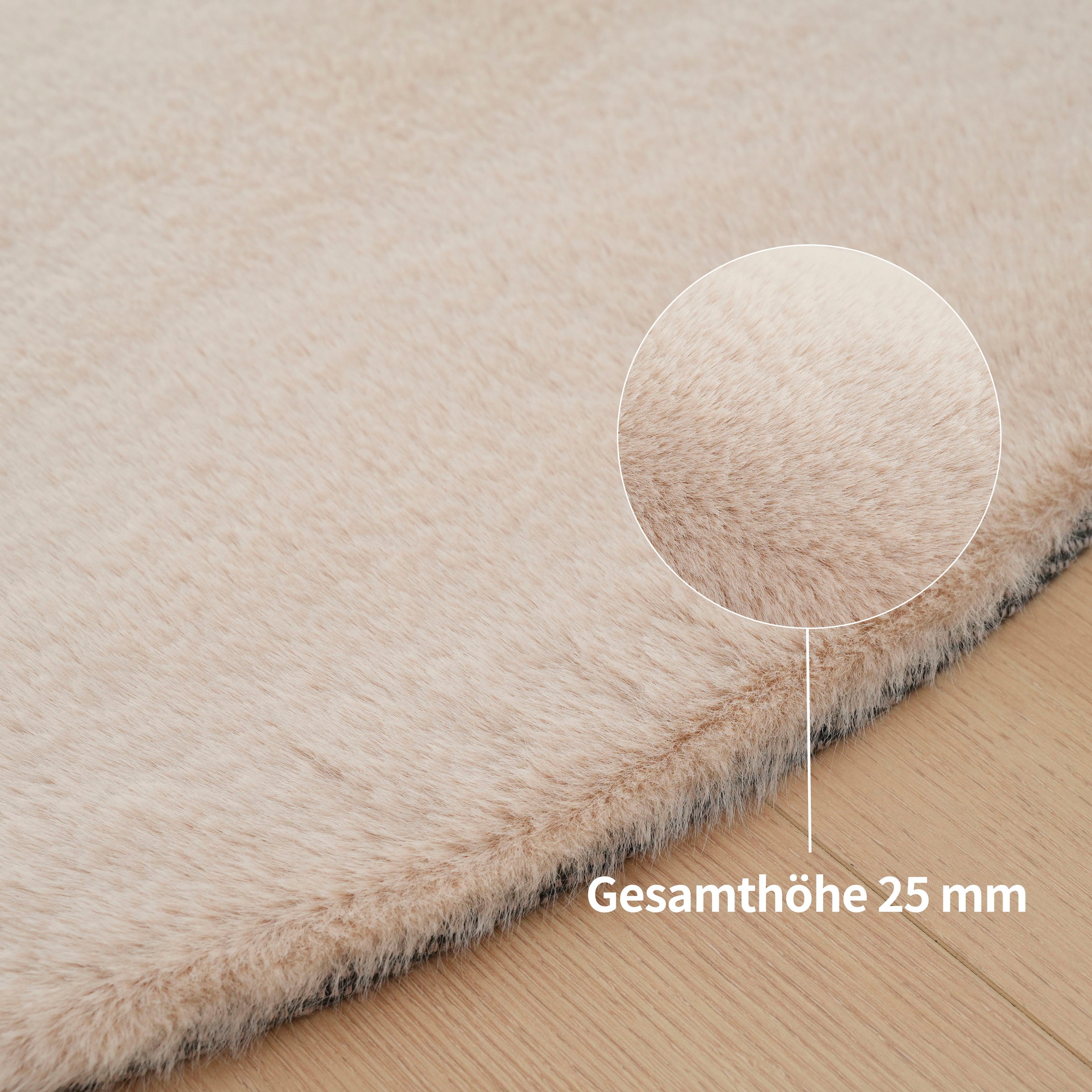 Bruno Banani Hochflor-Teppich »Rabbit 2 Bean, Kunstfell Teppich, Modern, besondere Form«, U-förmig, 25 mm Höhe, Kaninchenfell-Haptik, Microfaser, Wohnzimmer, Schlafzimmer, Esszimmer