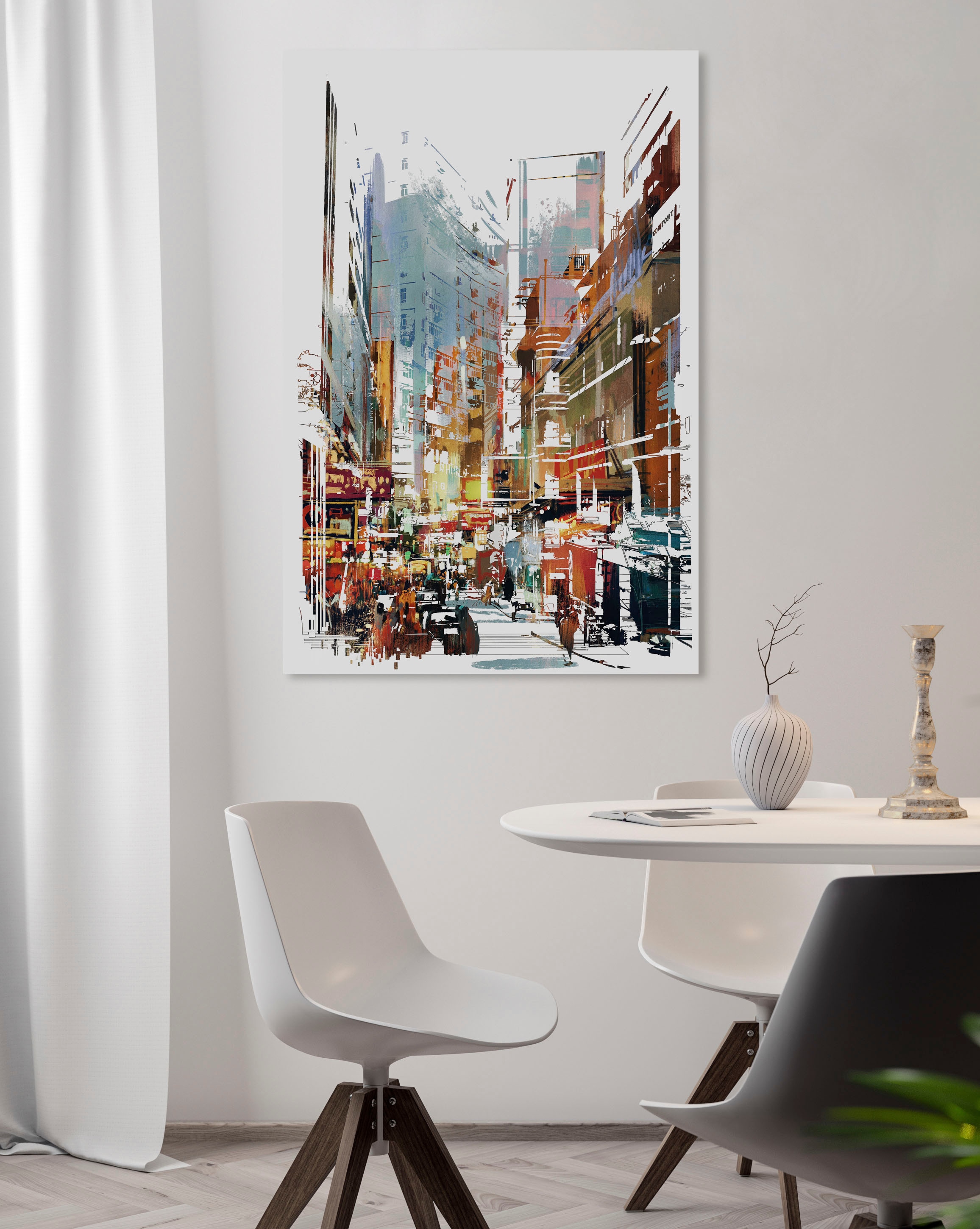 queence Leinwandbild »Stadt bunt« Abstrakte | Menschen | Städte Premium-Leinwandstoff, Handarbeit aus Deutschland