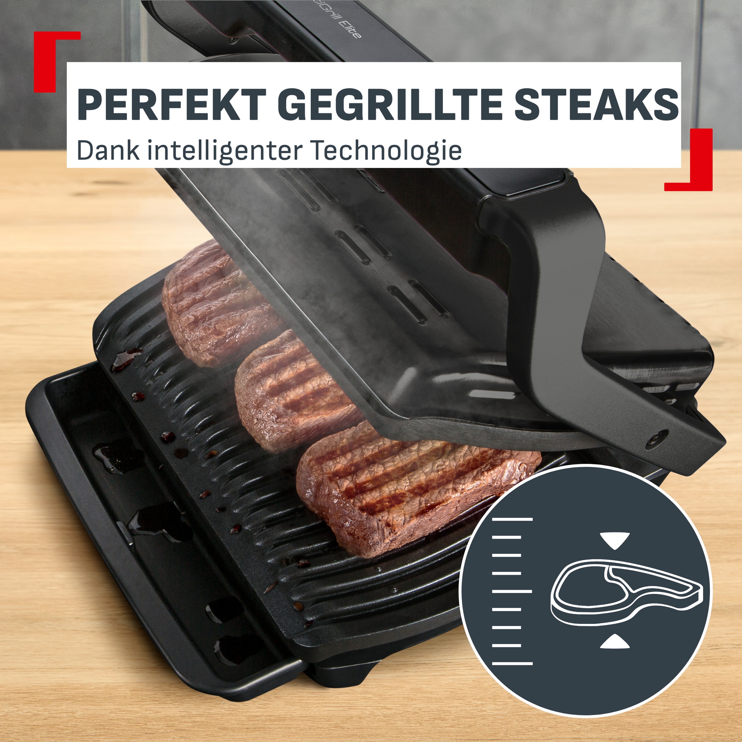 Tefal Kontaktgrill »GC7508 OptiGrill Elite« 2000 W Grillassistent, intuitive Bedienung, 12 voreingestellte Programme