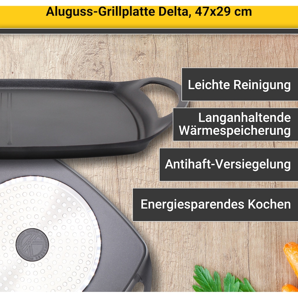 Krüger Grillplatte »Delta«, (1 St.), aus Aluminiumguss, für Induktions-Kochfelder geeignet, 47 x 29 cm