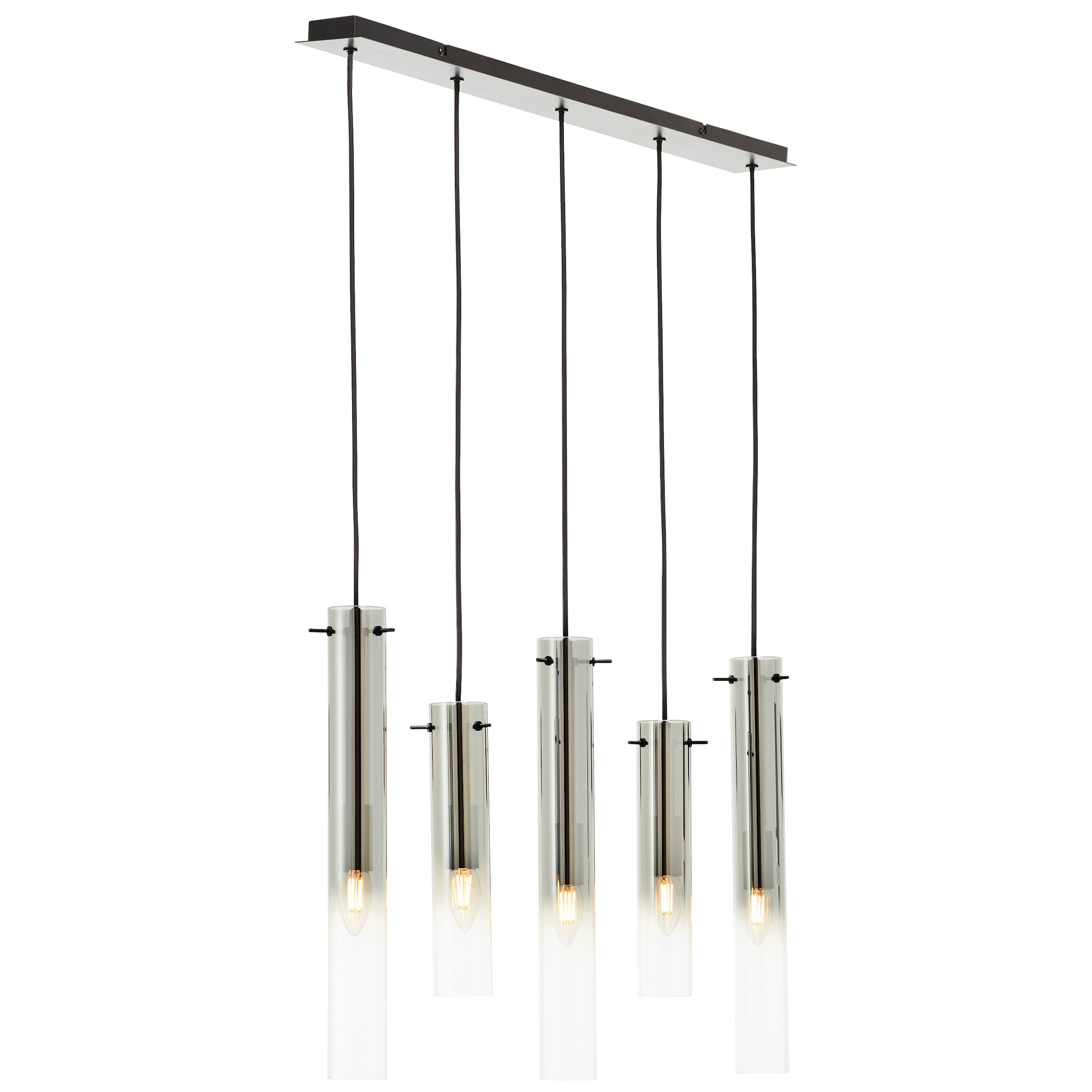 Brilliant Pendelleuchte »Glasini«, 5 flammig, Leuchtmittel E14 | ohne Leuchtmittel, mit Rauchglas, 199 cm Höhe, 95 cm Breite, 5 x E14, schwarz