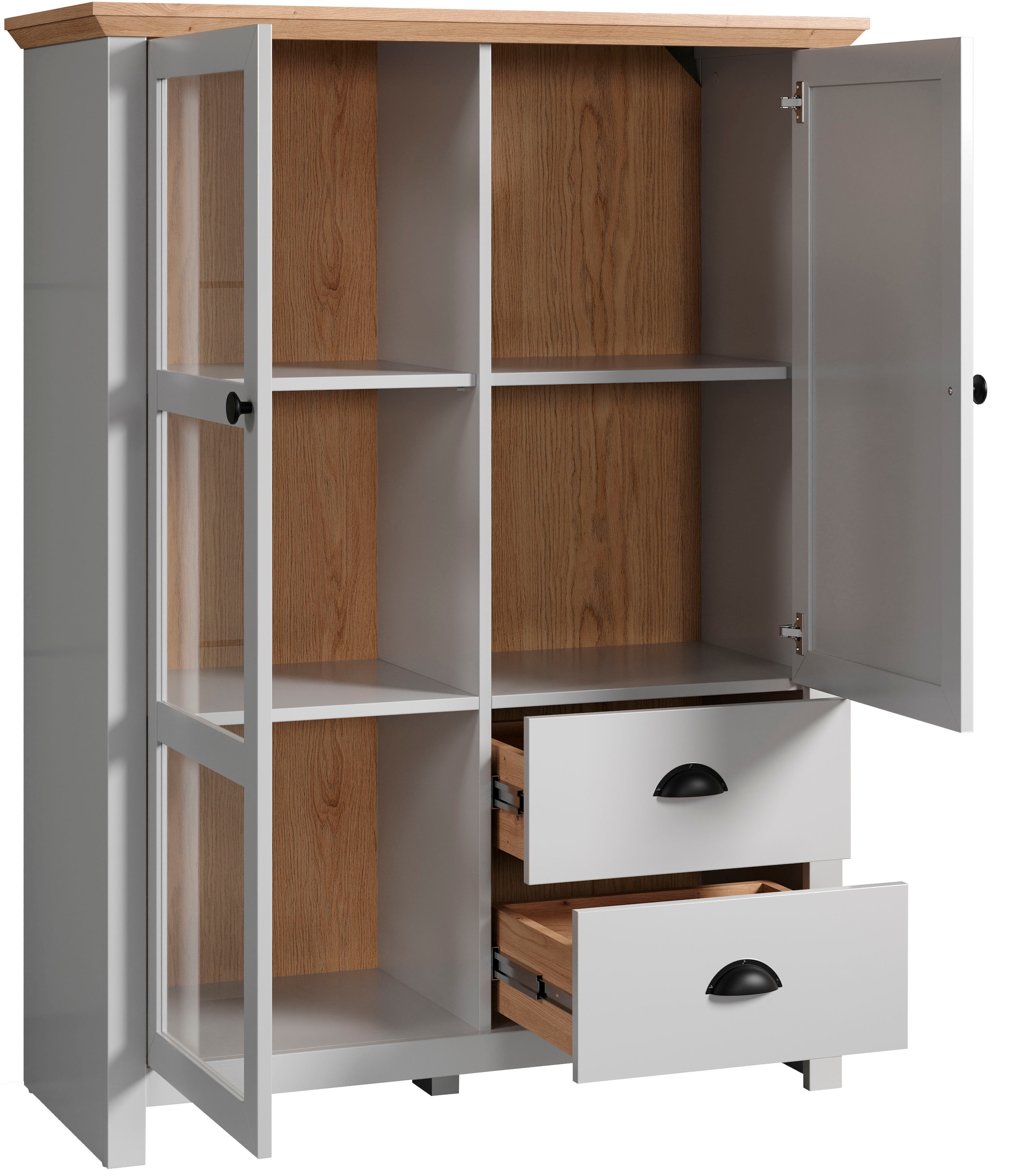 Home affaire Highboard »Herzwill«, Breite 97 cm, Höhe 130 cm, Stauraum, Türen und Korpus, mattes Grau
