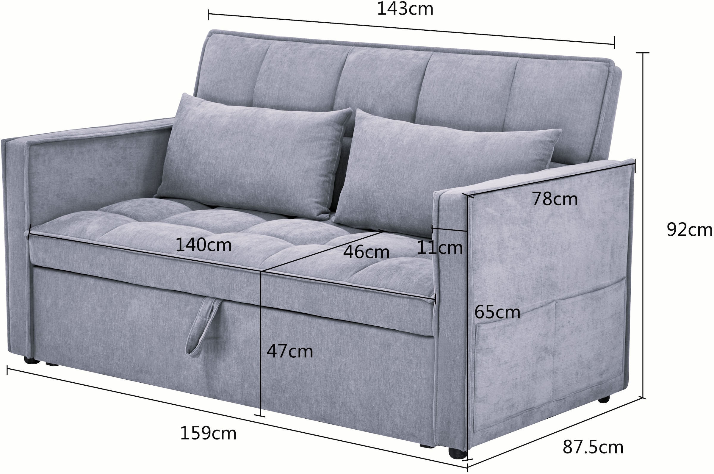 OTTO home Schlafsofa »STEFFO, 159 cm, 2-Sitzer, mit verstellbarer Rückenlehne« verstellbarer Rückenlehne, Klappmechanismus, Webstoff