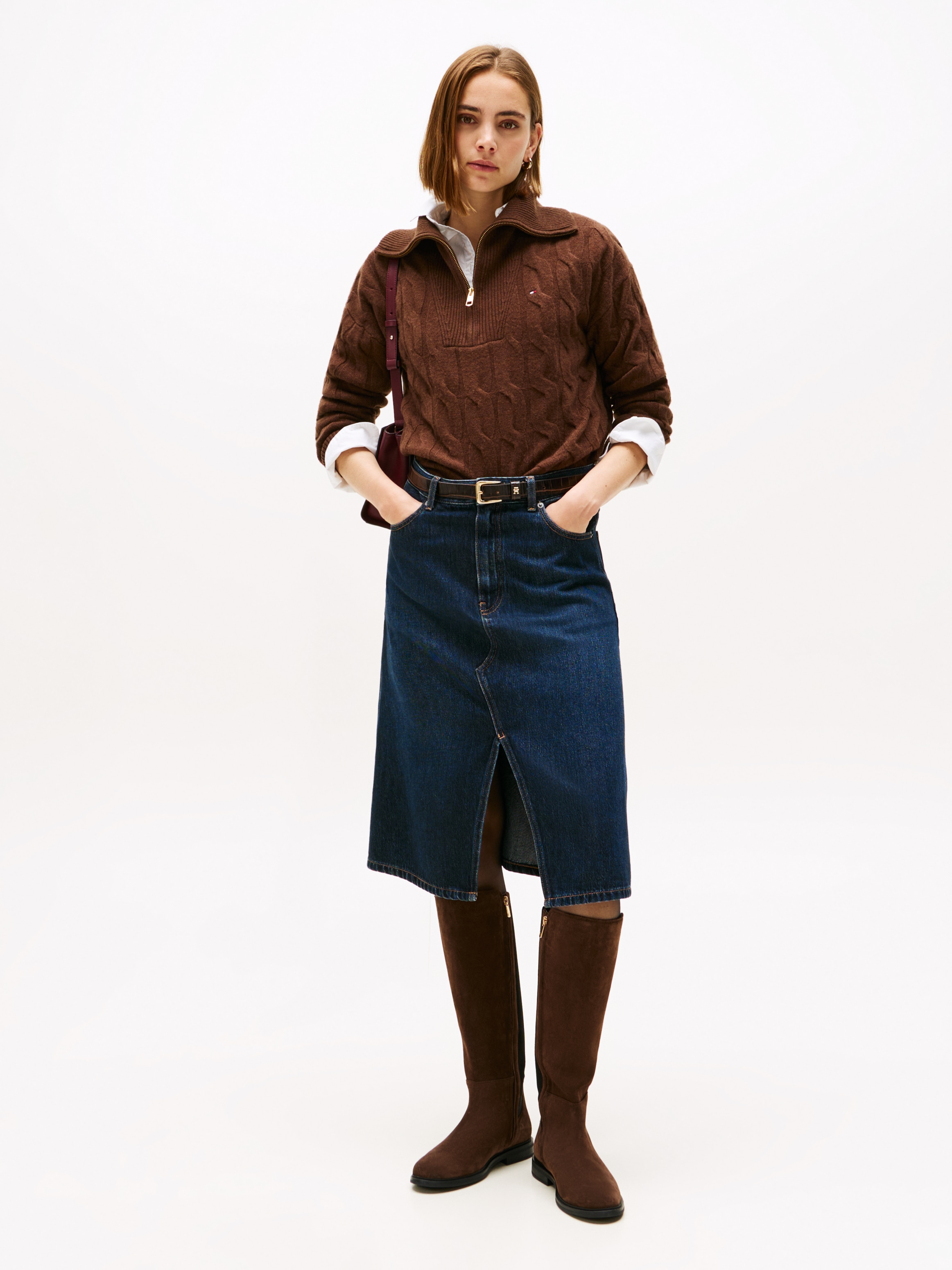 Tommy Hilfiger Stiefel »FLAG SUEDE LONG BOOT«  , Langschaftstiefel, Reißverschlussstiefel mit Logoflaggen-Detail