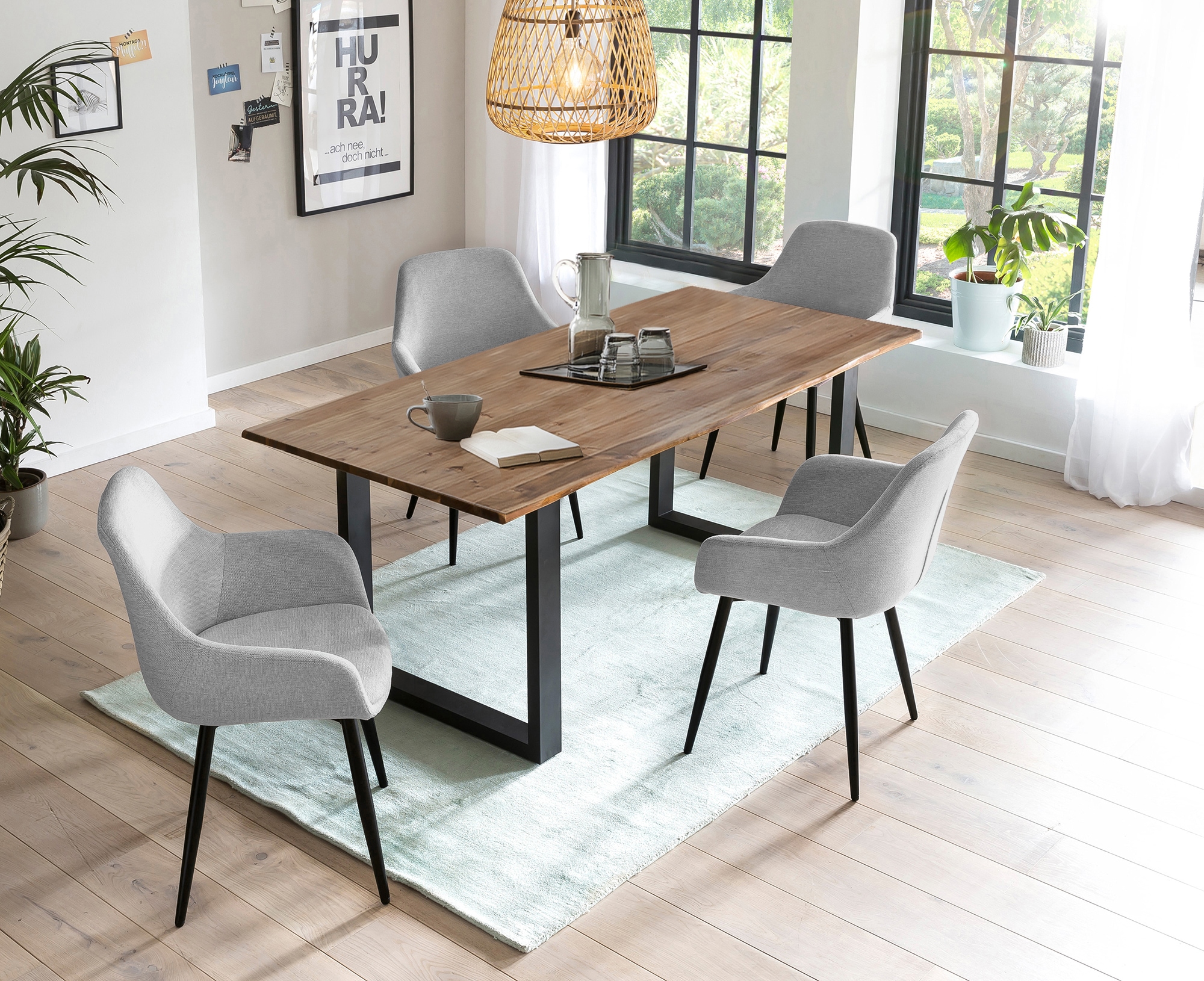 SALESFEVER Essgruppe »Essgruppe im schicken Stil« Set, 5 Stk. tlg. 5-teiliges Set: Tischplatte mit seidenmattem OSMO Hartwachs-Öl behande Walnuss,...