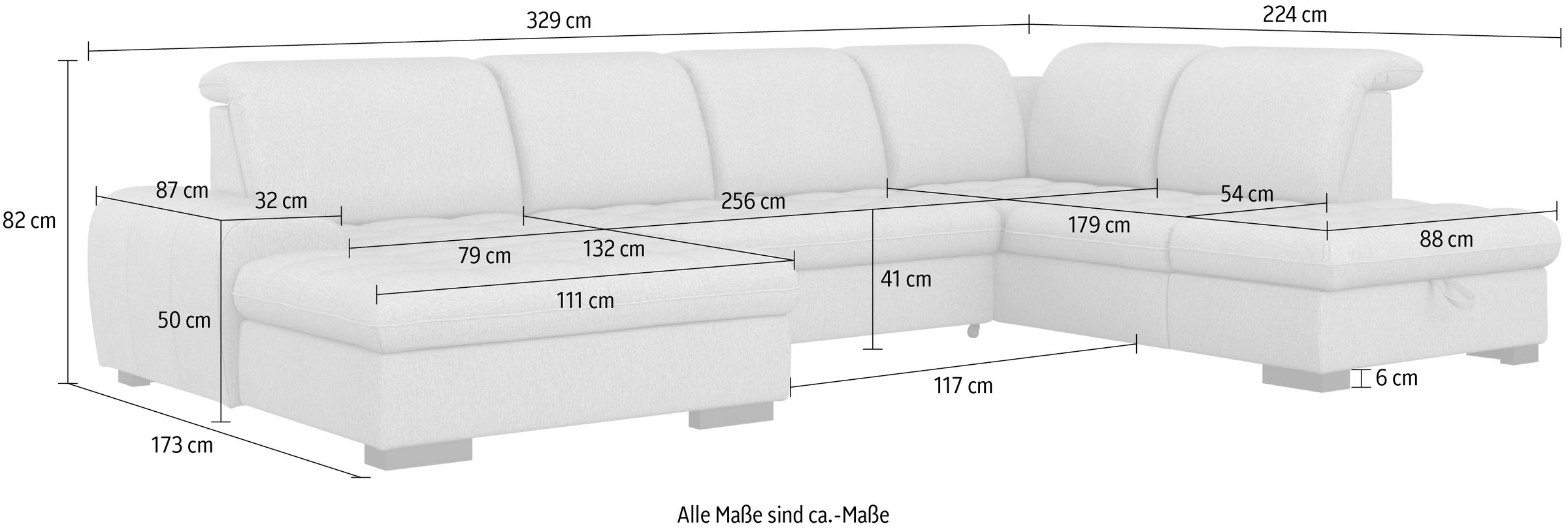 sit&more Wohnlandschaft »Luxor U-Form«, wahlweise mit Bettfunktion, Bettkasten und Kopfteilverstellung