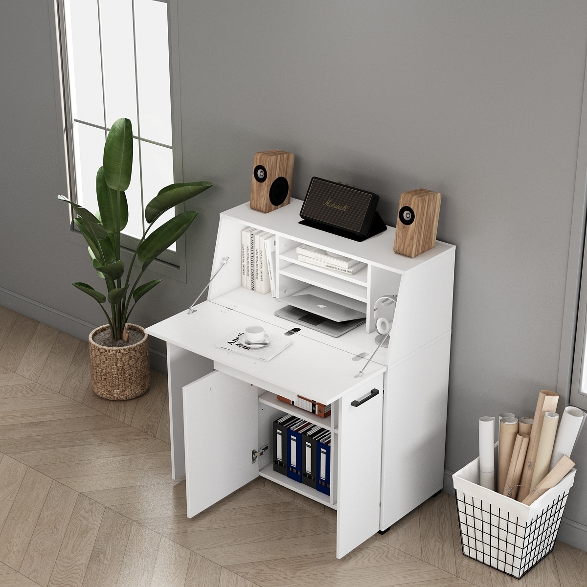 OTTO home Sekretär »Moid, Home-Office-Schreibtisch,« viele Stauraummöglichkeiten, kompaktes & modernes Design, B. 88,5 cm