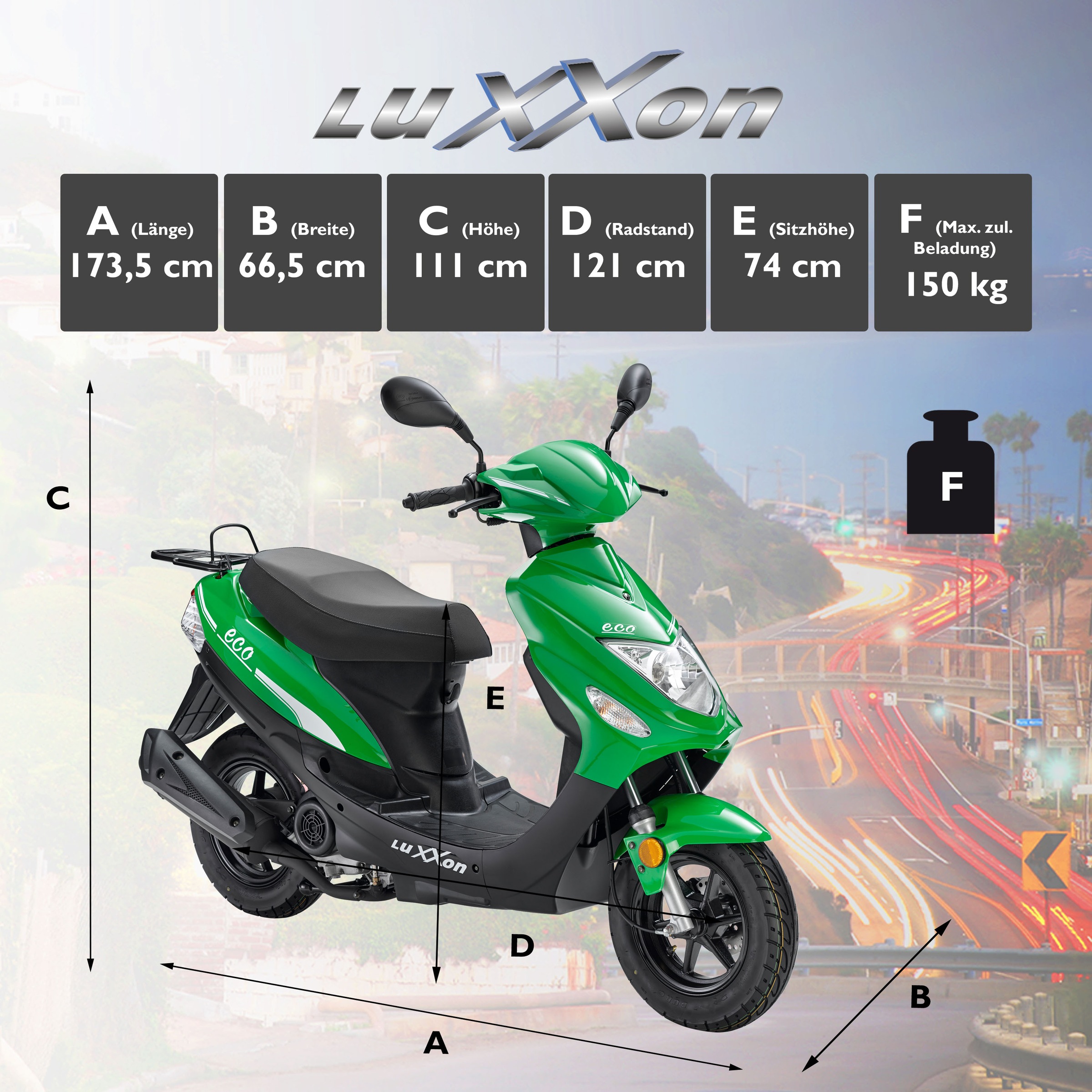 Luxxon Motorroller »ECO«, 49,6 cm³, 45 km/h, Euro 5, 3 PS