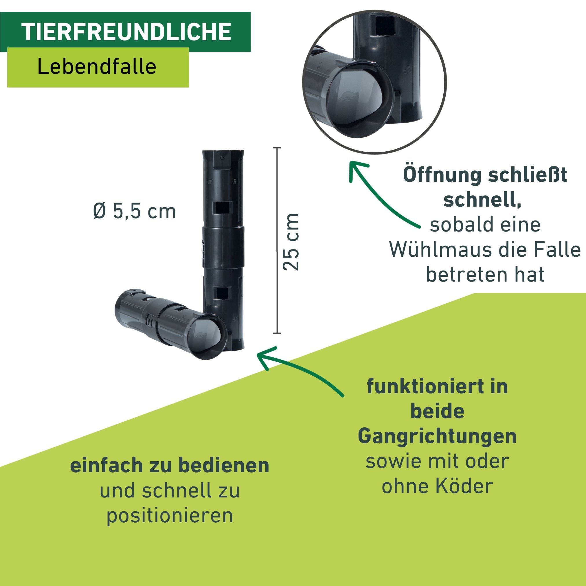 Windhager Schlagfalle »Röhren Wühlmausfalle wiederverwendbar« Lebendfalle tierfreundlich aus Kunststoff, schwarz
