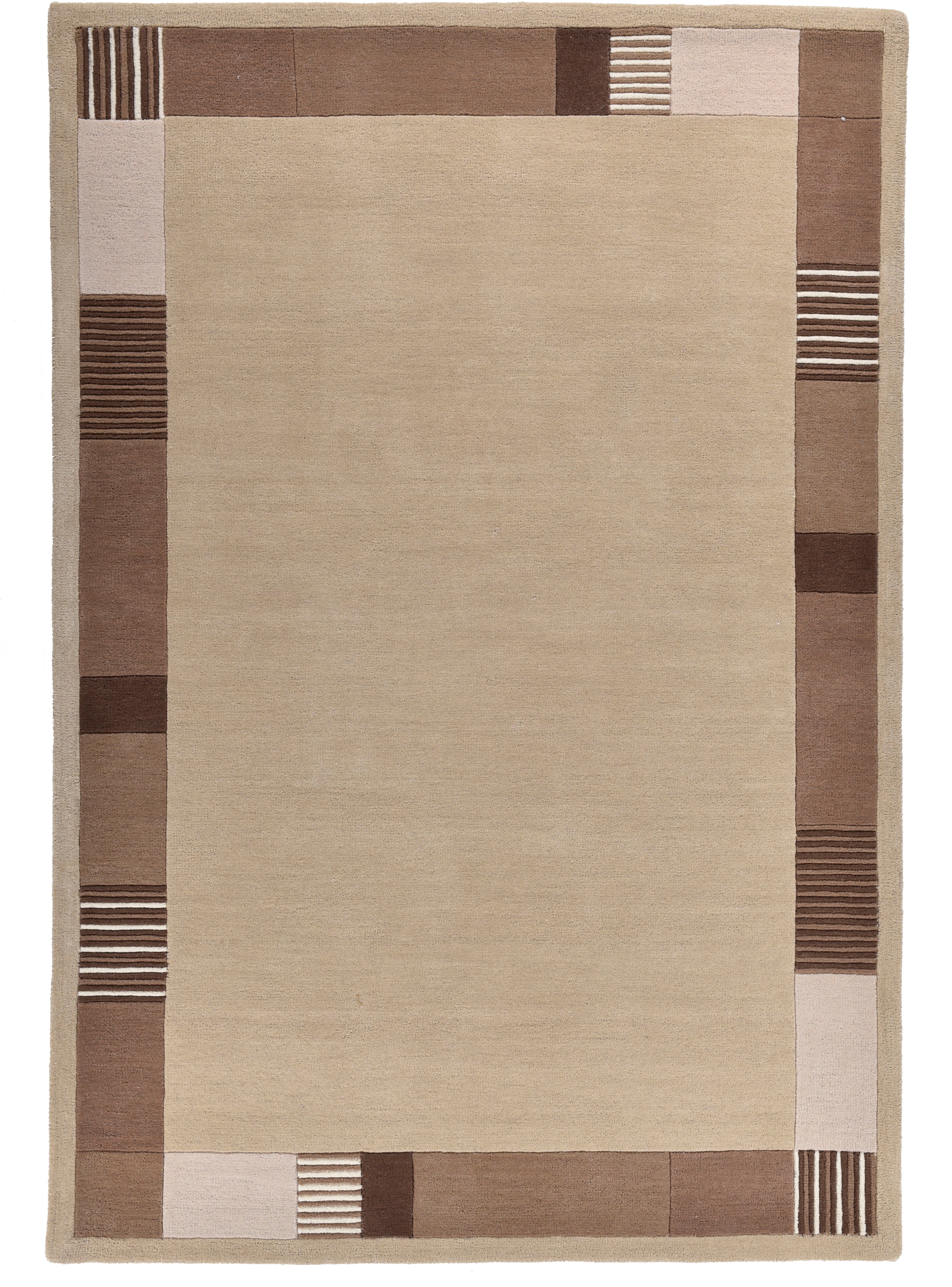 THEKO Wollteppich »Royal Nepali 3085«, rechteckig, 15 mm Höhe, reine Wolle, handgetuftet, Uni-Farben, mit Bordüre, modernes Design