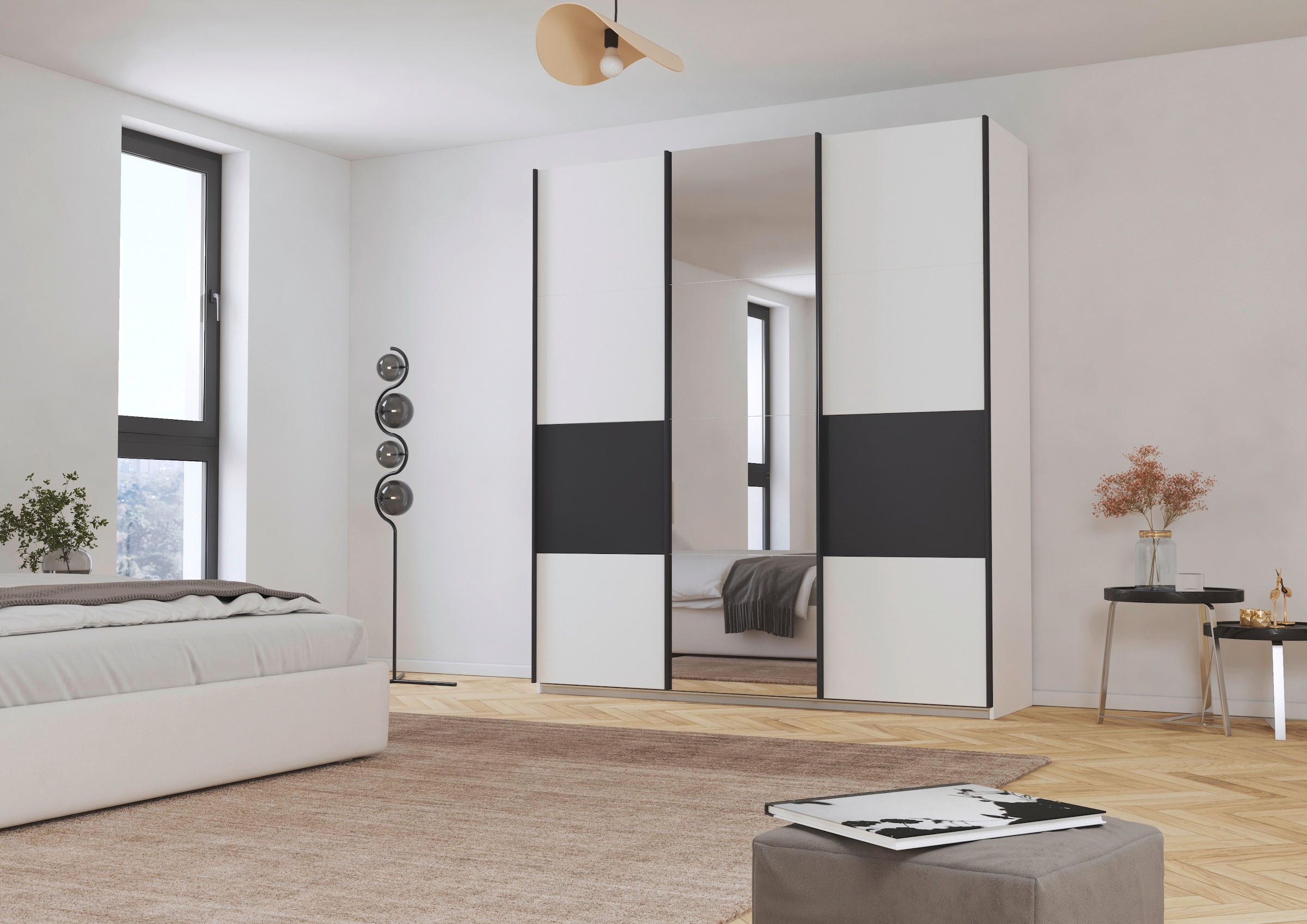 rauch Schwebetürenschrank »Schwebetürenschrank Kleiderschrank Schrank Garderobe CORTONA«, inkl. Inneneinteilung, 2 Stoffboxen und zusätzlichen Einlegeböden