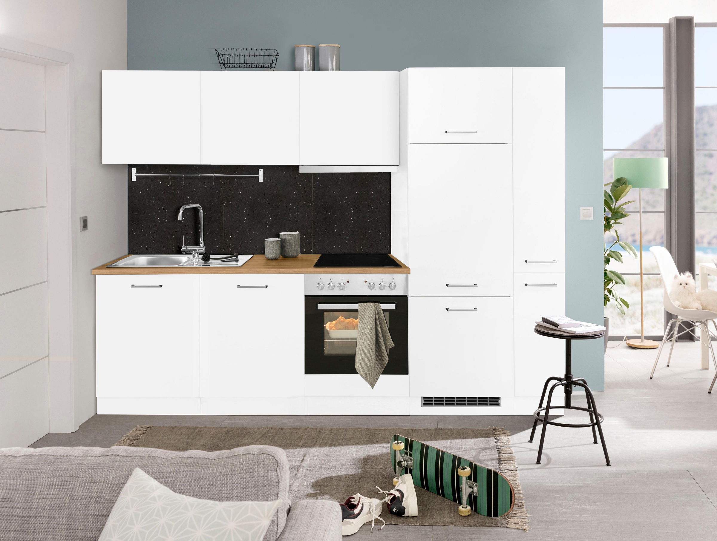 KOCHSTATION Küchenzeile »KS-Kehl«, mit E-Geräten, Breite 270 cm, inkl. Kühlschrank