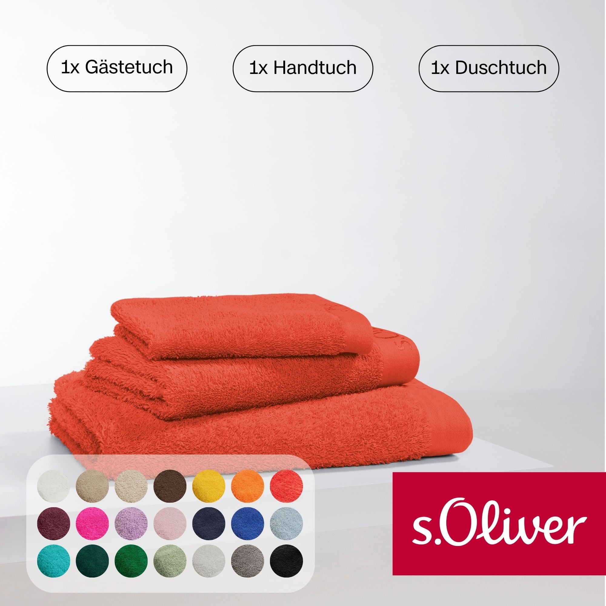 S.Oliver Handtuch Set "s.Oliver, Premium Qualität, 600 gr/m²", rot, 3 Stk., Walkfrottier