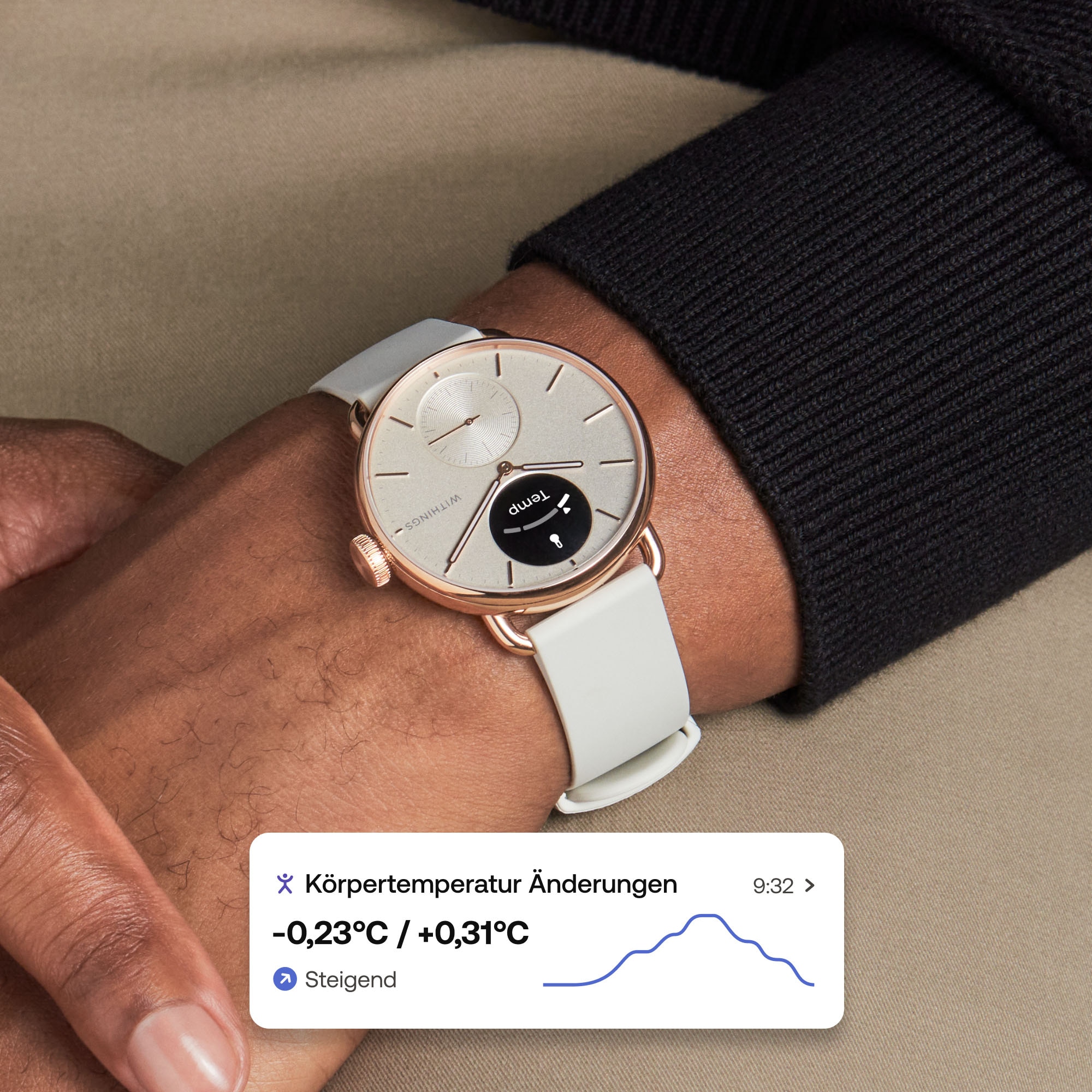 Withings Smartwatch »ScanWatch 2 38mm, hybrid, Akku bis 30 Tage, 50 M Wasserdicht«, HealthSense OS, Aktivitätstracking, Schlafüberwachung, Herzgesundheit, Temperatur uvm.