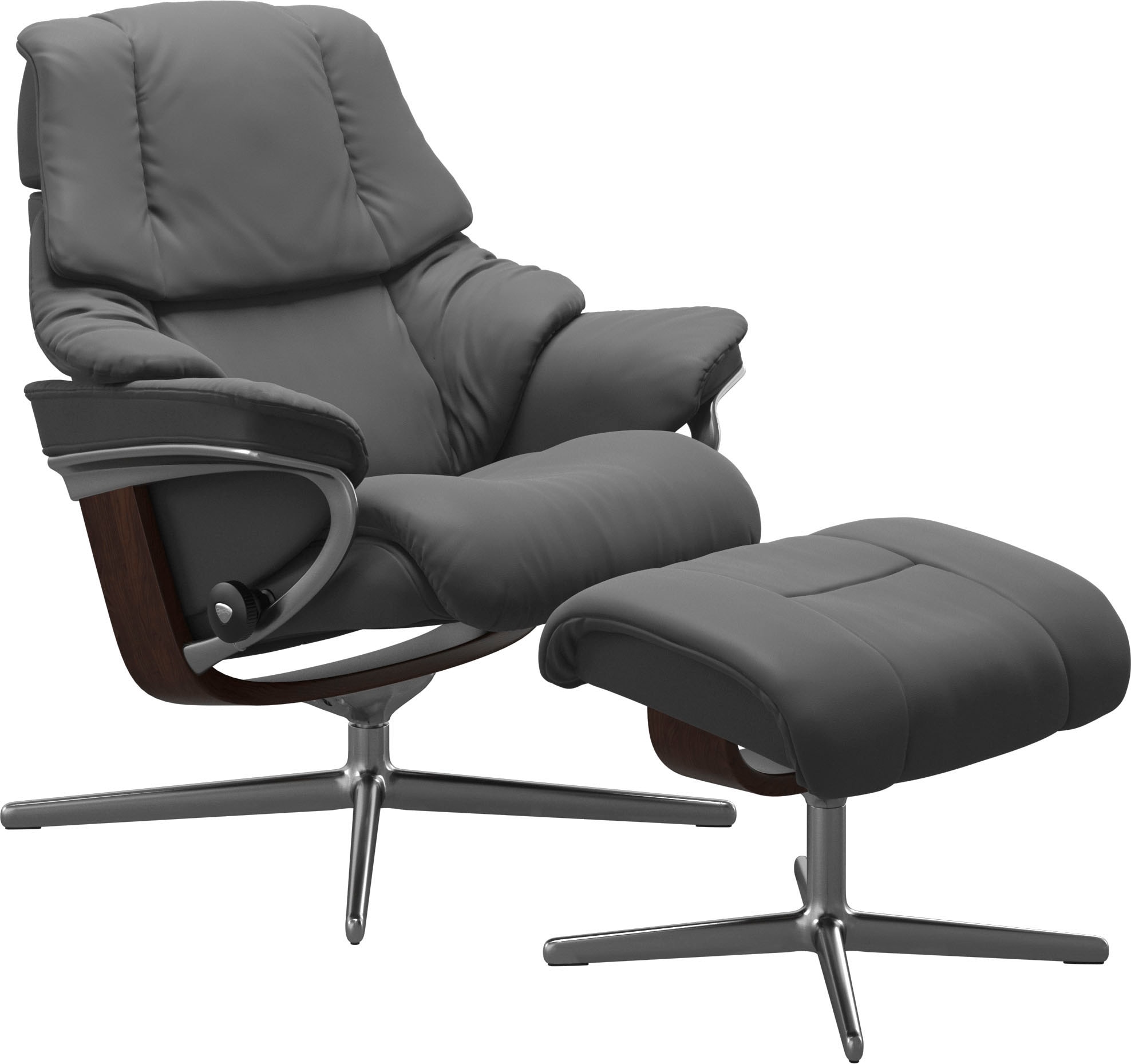 Stressless® Relaxsessel »Reno« Set, Relaxsessel mit Hocker,  mit Hocker, mit Cross Base, Größe S, M & L, Holzakzent Braun