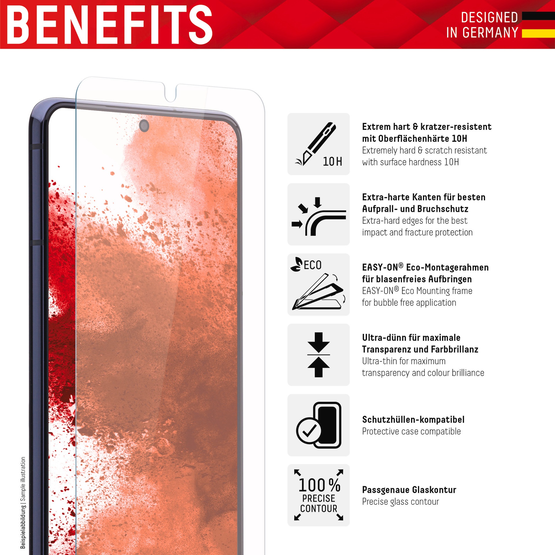 Displex Displayschutzglas »Real Glass«, für Samsung Galaxy A23 5G, Displayschutzfolie Displayschutz kratzer-resistent 10H splitterfest