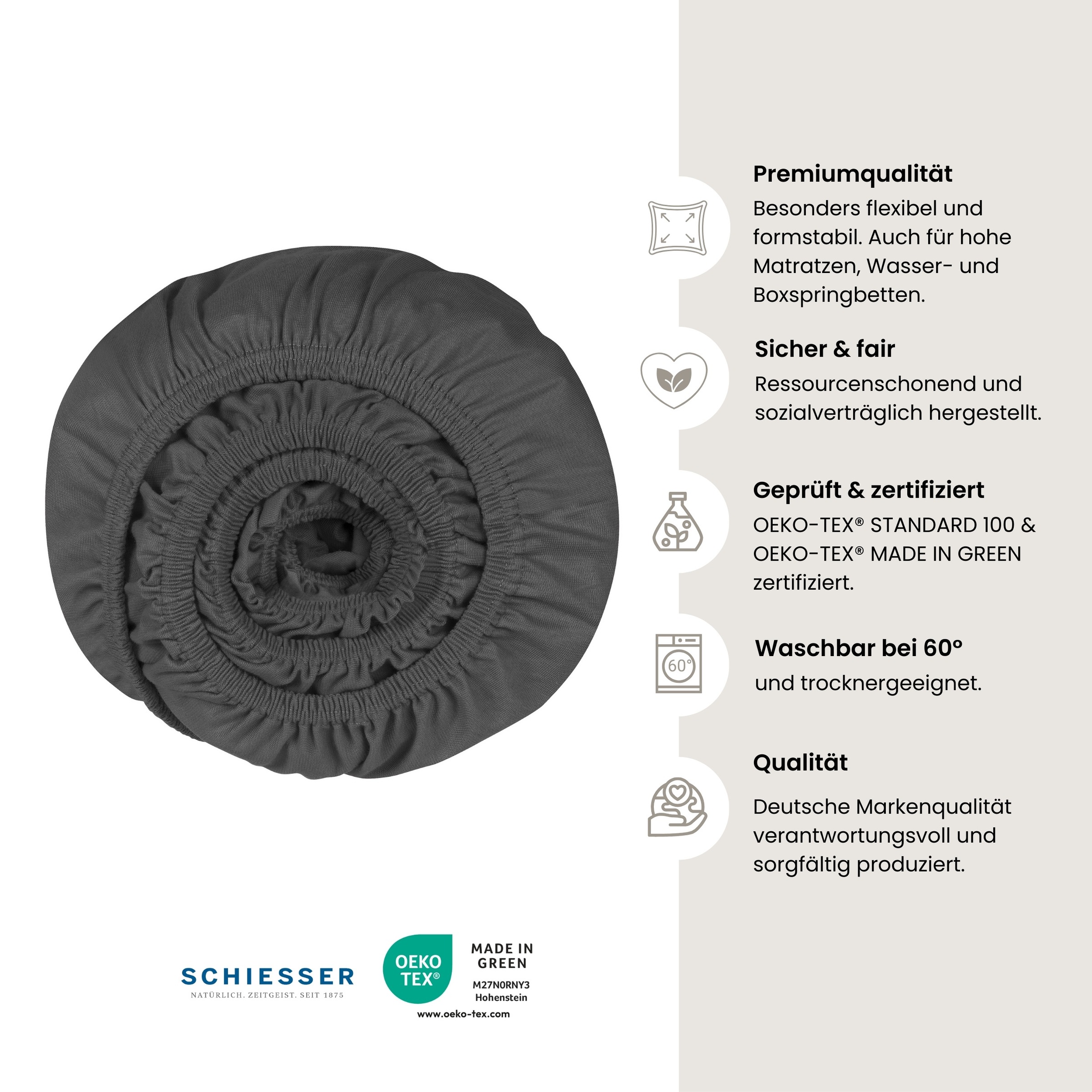 Schiesser Spannbettlaken »Flexi aus 95% Baumwolle und 5% Elastahan in Premium-Qualität«, für hohe Matratzen und Boxspringbetten geeignet, Made in Green