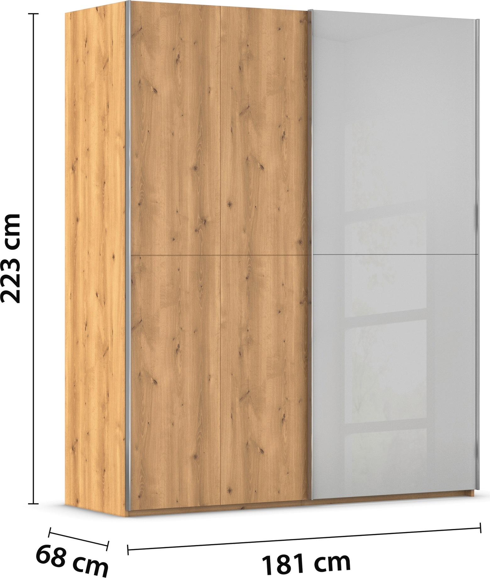 rauch Schwebetürenschrank »Kleiderschrank Schrank Garderobe Schlafzimmerschrank SCALE-WOOD«, edle geteilte Front in massiver Asteiche mit Glastüren MADE IN GERMANY