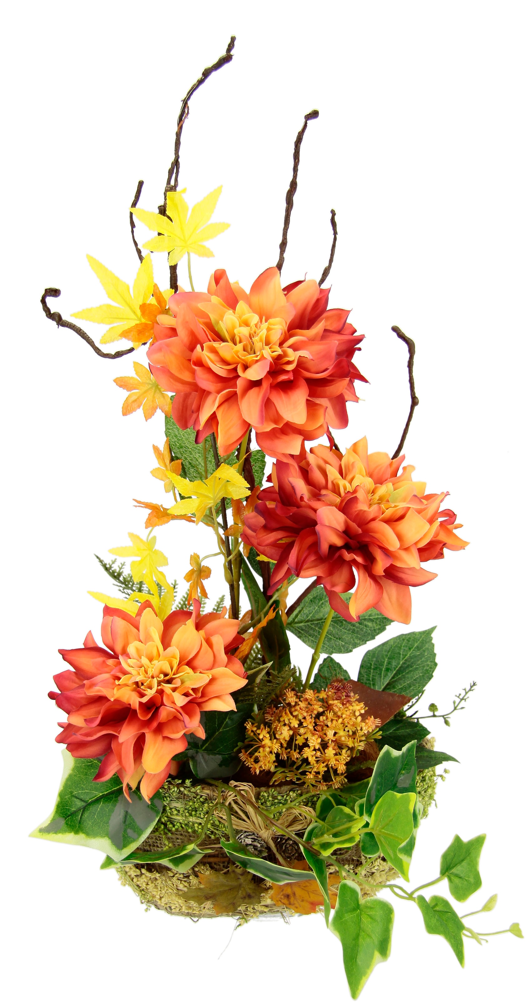 I.GE.A. Kunstblume »Dahlien-Arrangement in Pflanzschale Gesteck aus künstlichen Blumen«, Herbstgesteck Künstliche Dekorationen Herbst Blumendekoration