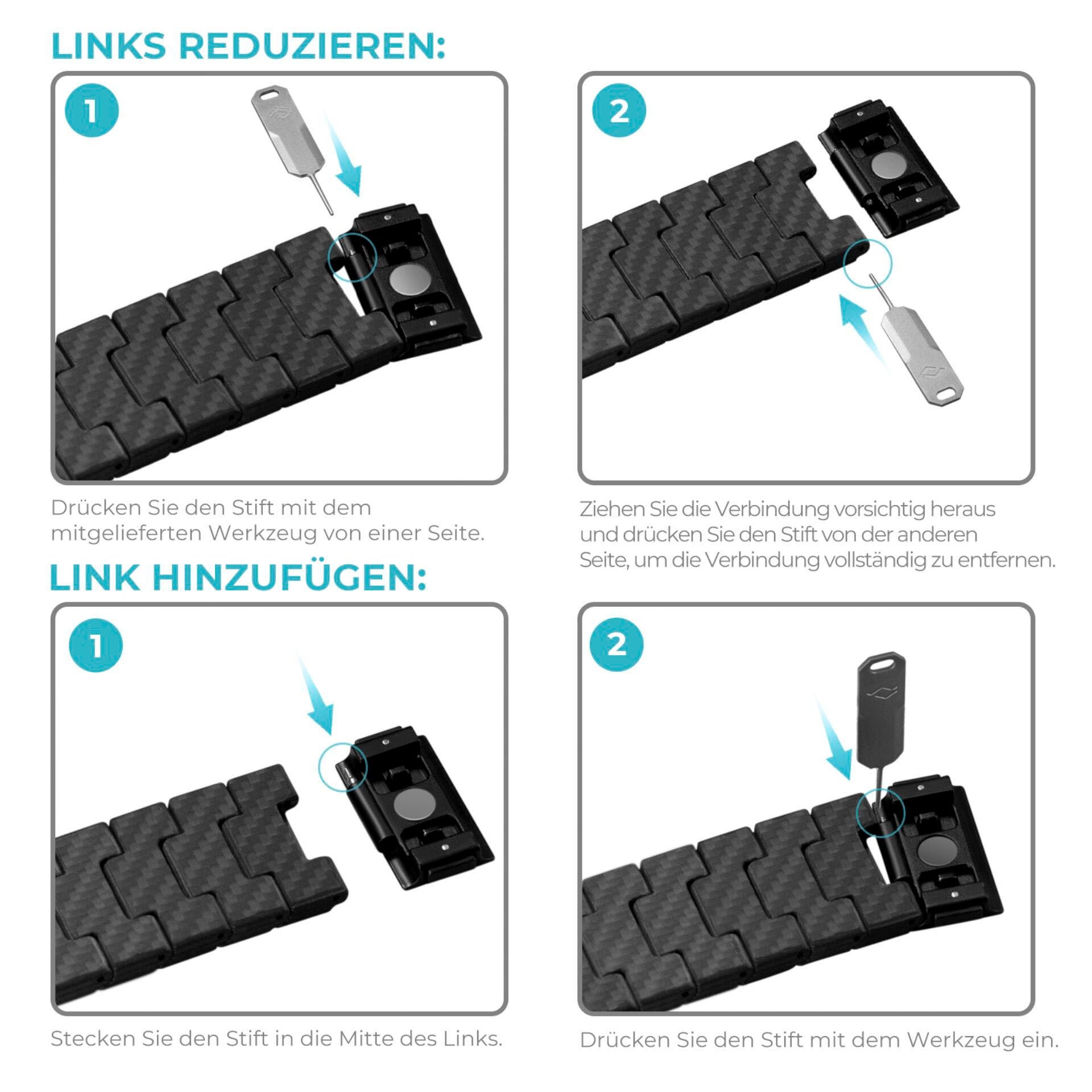 Pitaka Smartwatch-Armband »Carbon Fiber Link Bracelet Modern Band 42-44mm«