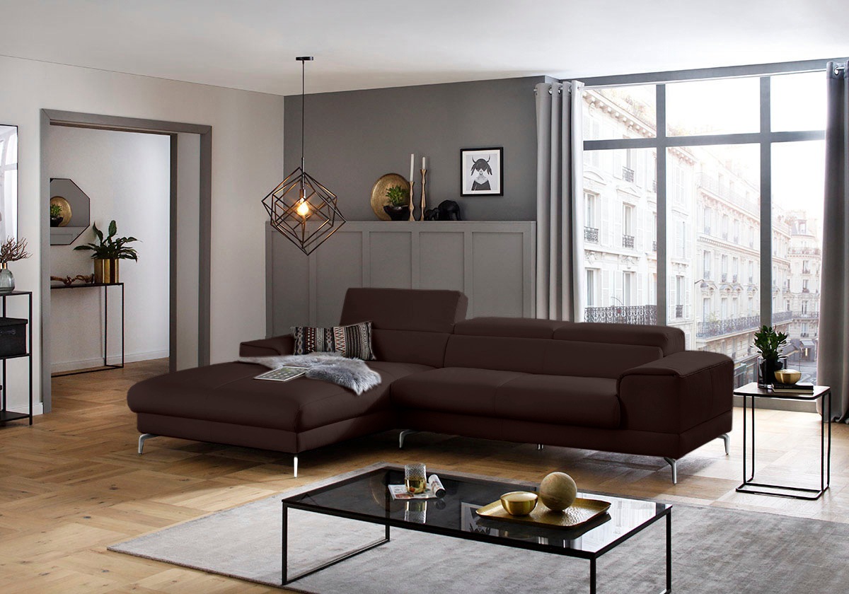 W.SCHILLIG Ecksofa »piedroo, Designsofa mit tollem Sitzkomfort, bequem und elegant, L-Form«, Kopfteilverstellung, wahlweise mit Sitztiefenverstellung, Breite 303cm