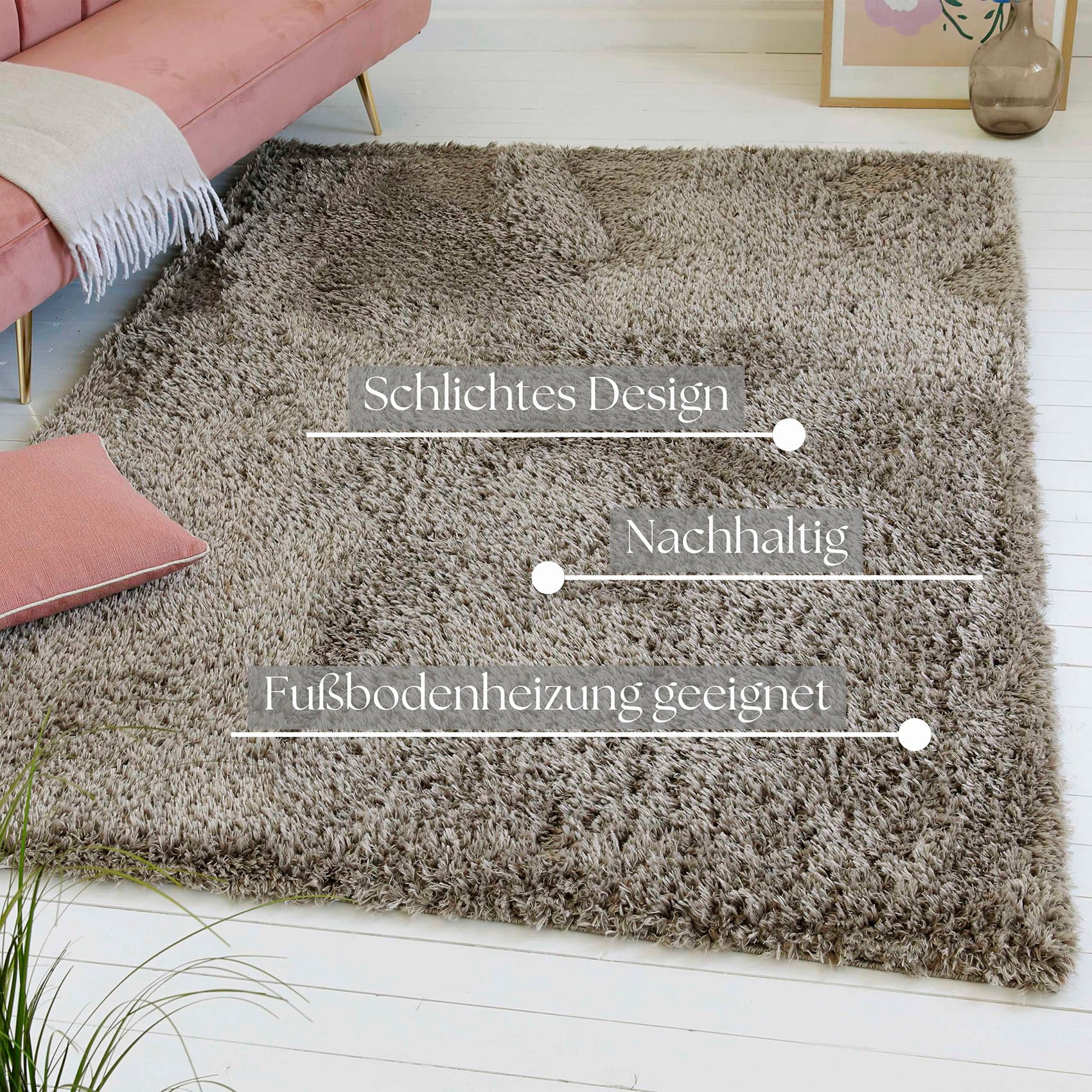 OTTO home Hochflor-Teppich »Josetta , auch als Läufer erhältlich« rechteckig 50 mm Höhe Langflor, Shaggy, dichter weicher Hochflor, uni farben, Wohnzimmer