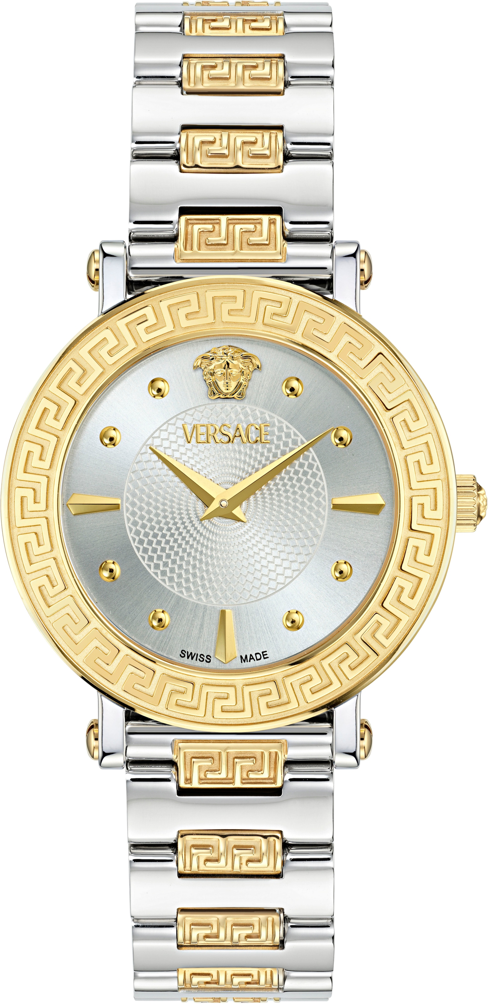 Versace Quarzuhr »Greca Sphere« Armbanduhr, Damenuhr, Swiss Made, Saphirglas, Edelstahlarmband, Analog