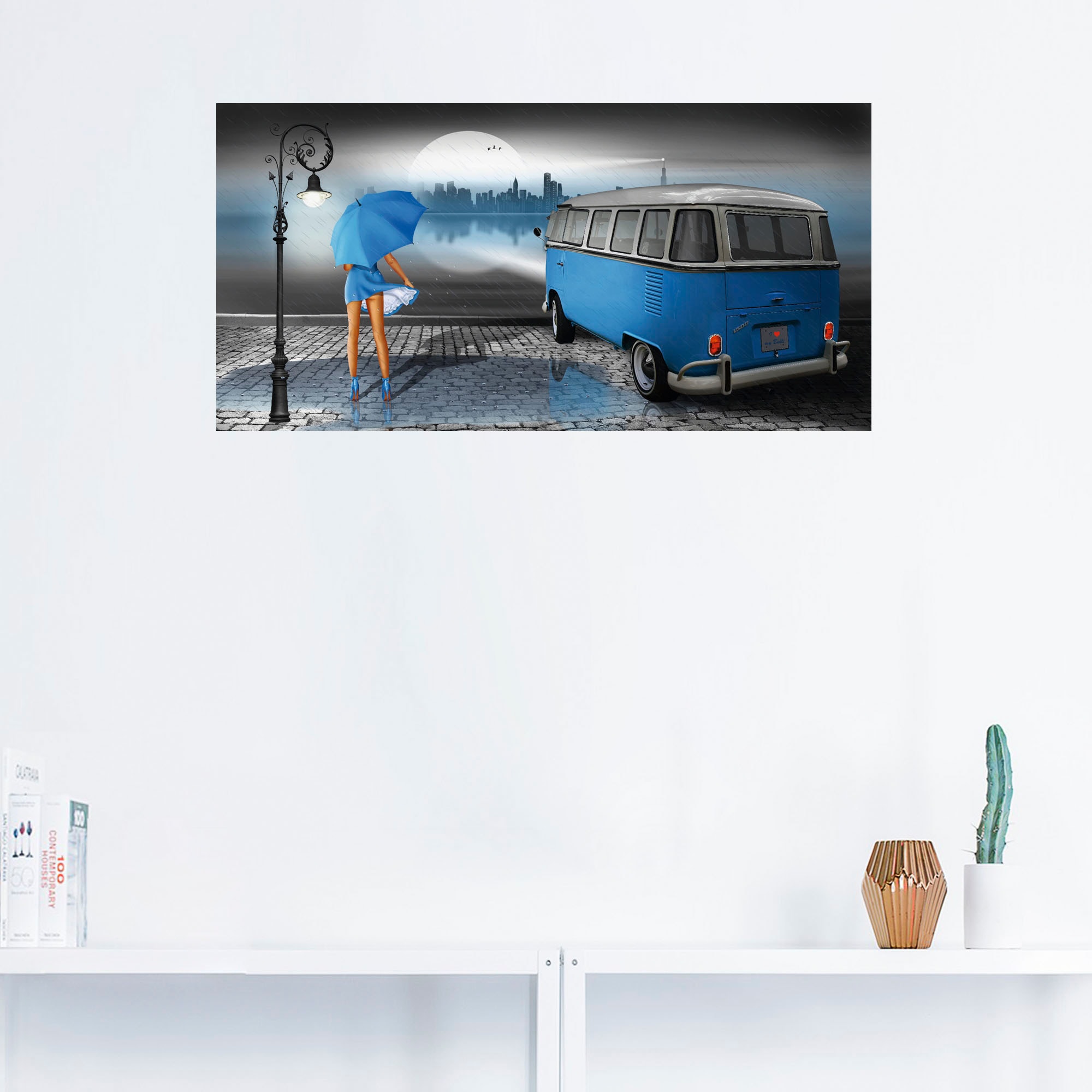 Artland Wandbild »Regennacht in Blau mit Bulli T1«, Auto, (1 St.), als Leinwandbild, Poster, Wandaufkleber in verschied. Größen