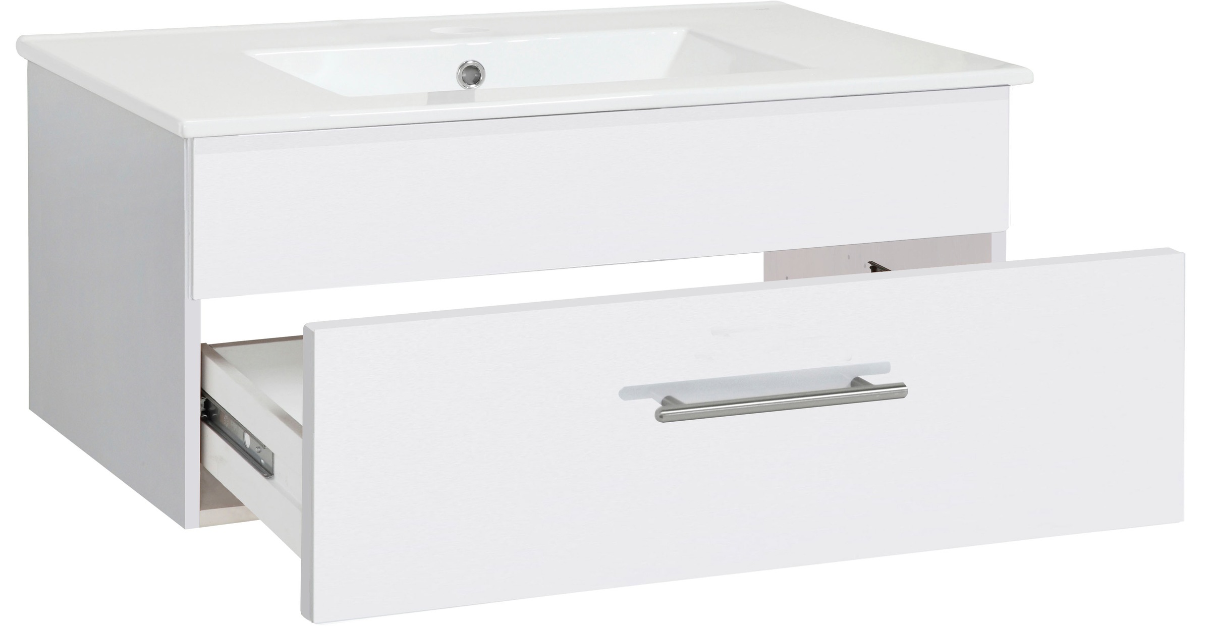 welltime Waschtisch »Trento Light, 60cm, 80cm, 100cm, Keramik-Auflagebecken«, 1 feste Blende und 1 Auszug