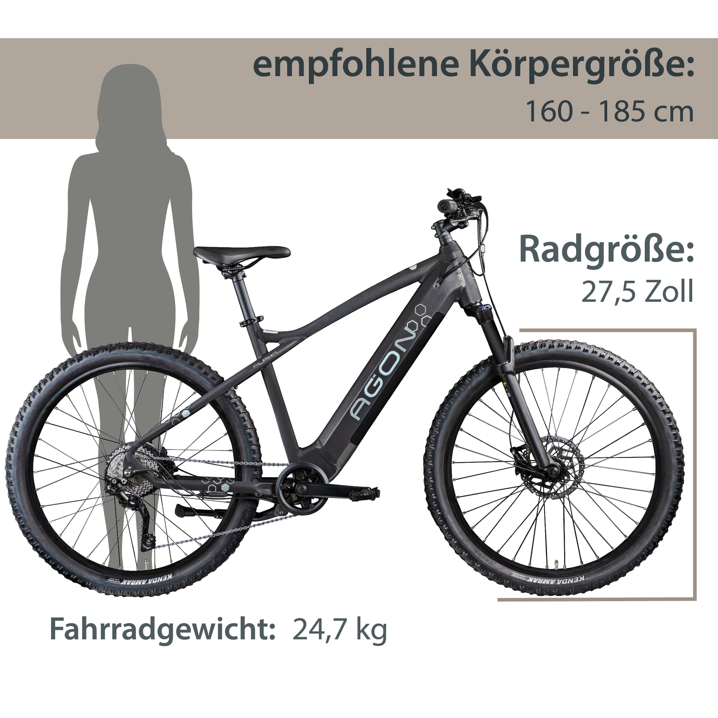 AGON E-Bike »Alpha«, 10 Gang, Deore SGS T6000, Heckmotor 250 W, Pedelec, Elektrofahrrad für Damen u. Herren, MTB