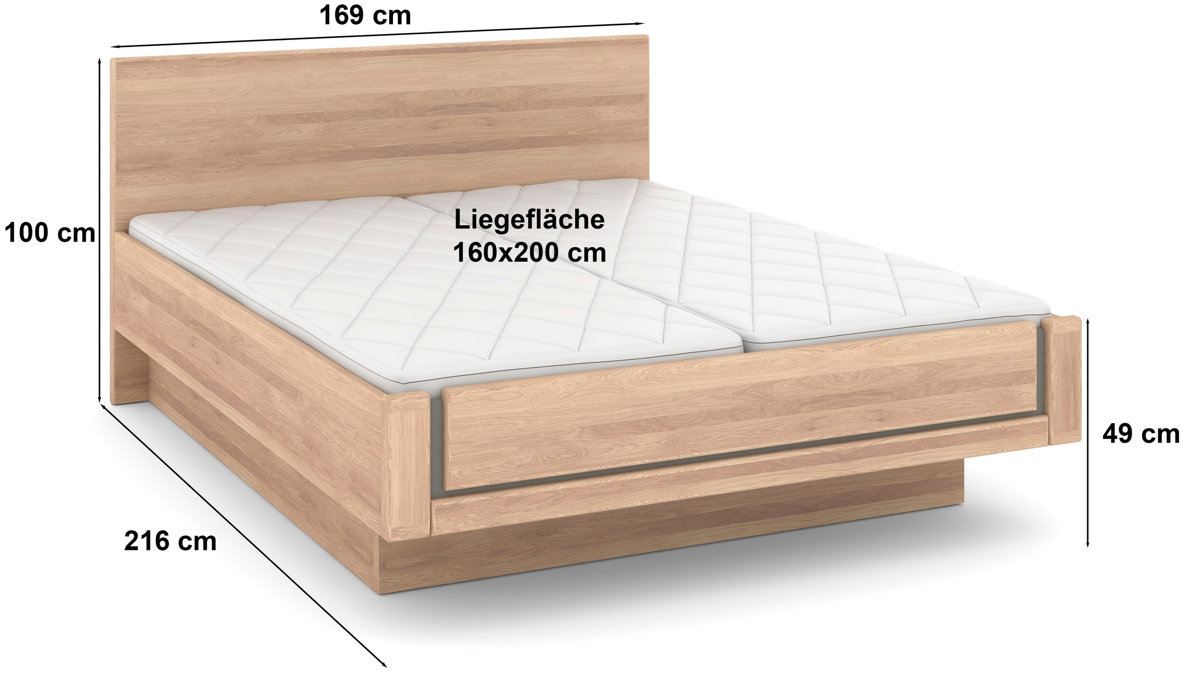 Musterring Holzbett »Sorrent, Bettgestell, Bettrahmen, teilmassiv Eiche«, (MADE IN GERMANY), Eiche teilmassiv, Liegehöhenverstellung, in schwebender Optik
