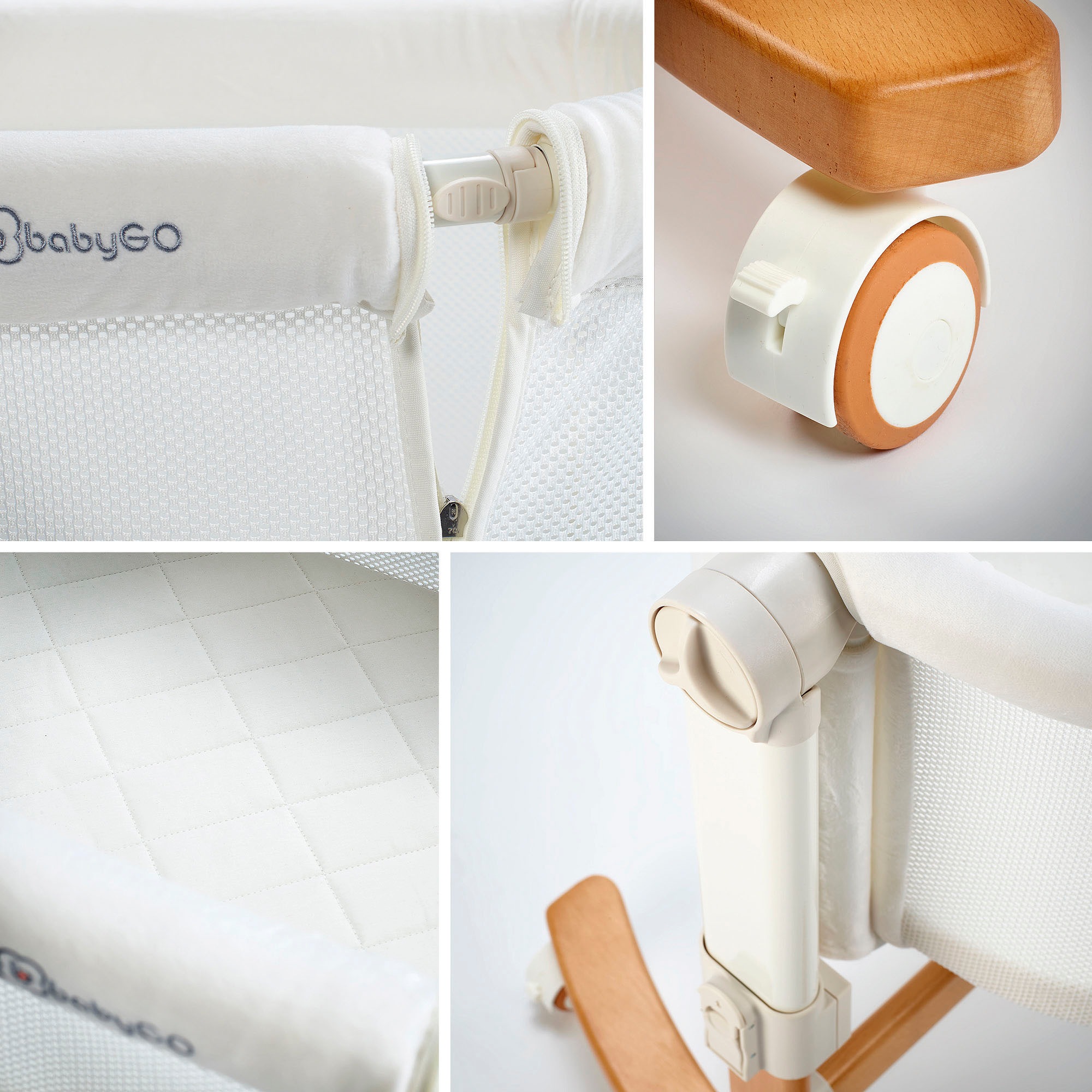 BabyGo Beistellbett »Amila, beige white«, mit Schaukelfunktion