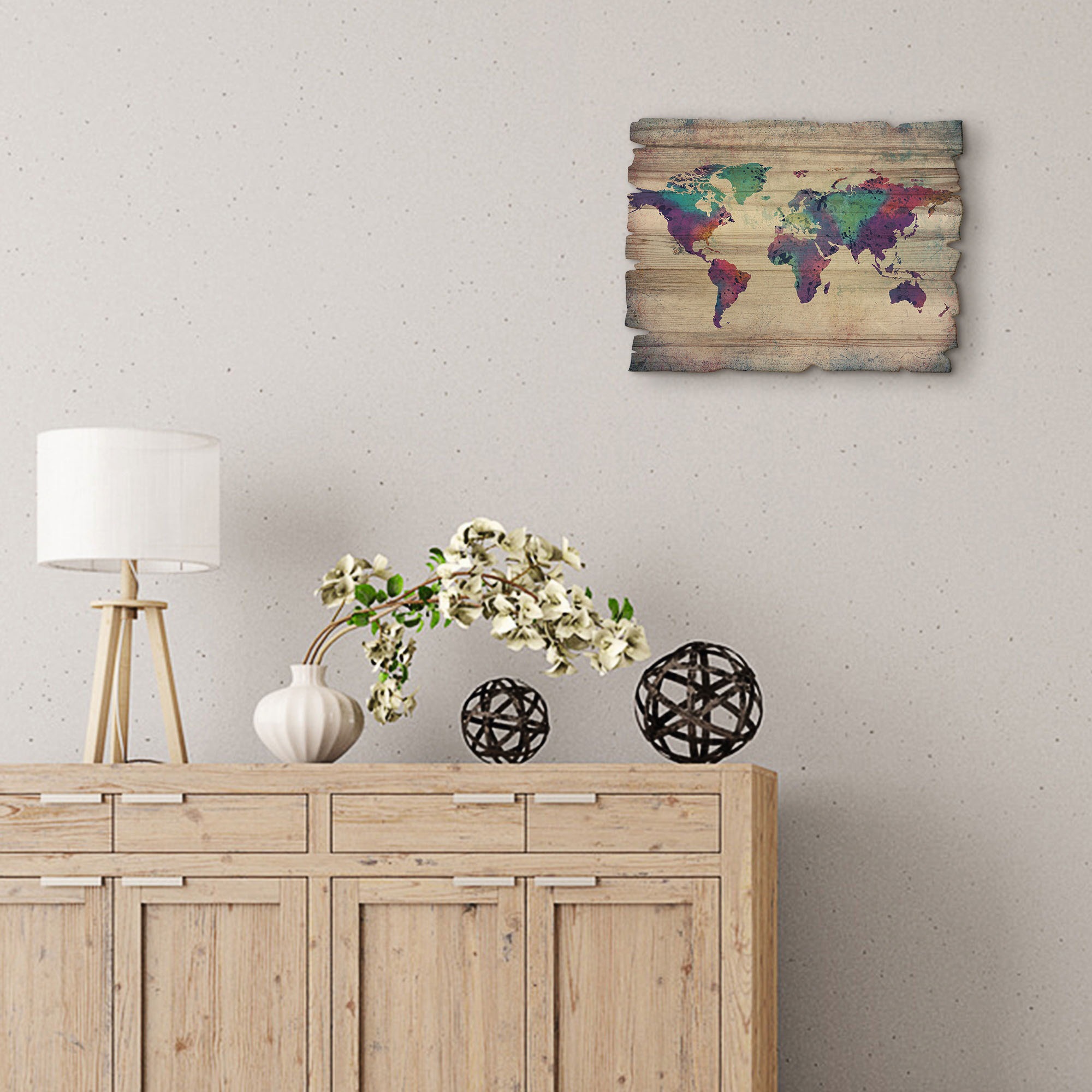 Artland Holzbild »bunte Weltkarte«, Landschaftsbilder, (1 St.)
