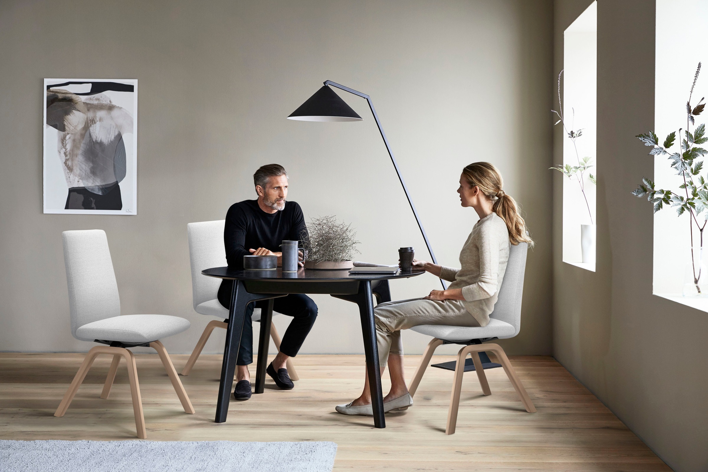 Stressless® Polsterstuhl »Laurel«, ROHLEDER Stoff Q2 FARON, Low Back, Größe L, mit schräggestellten Beinen in Eiche gekalkt